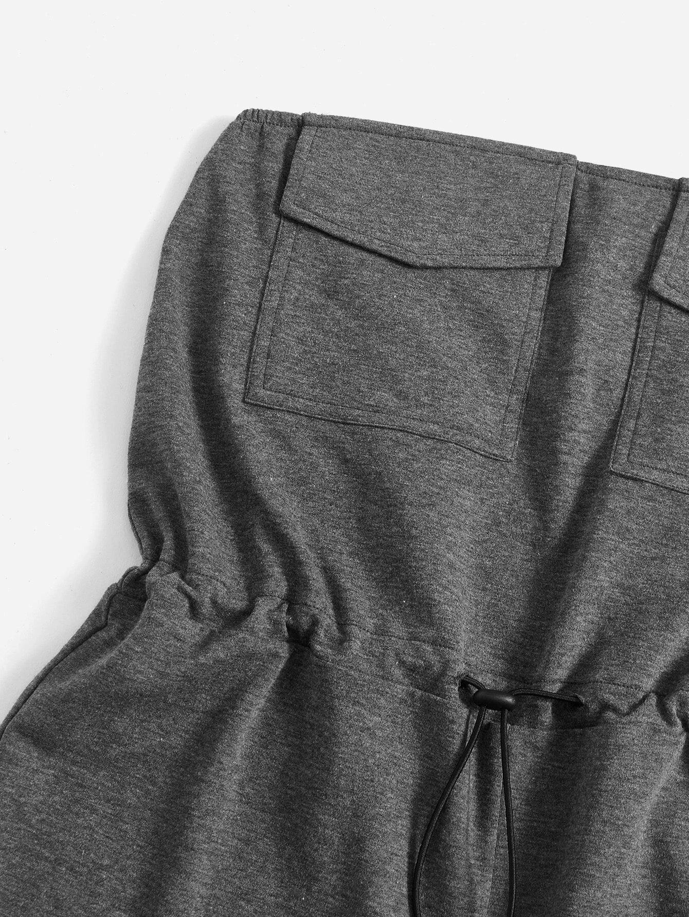 Flap Pocket Drawstring Waist Tube Romper-Comfy Jumpsuits