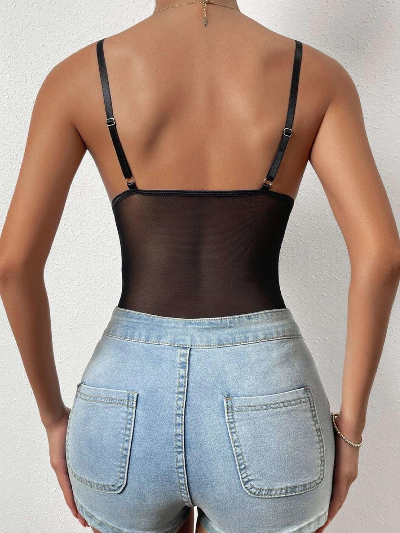 Floral Lace Cami Bodysuit-Comfy Jumpsuits