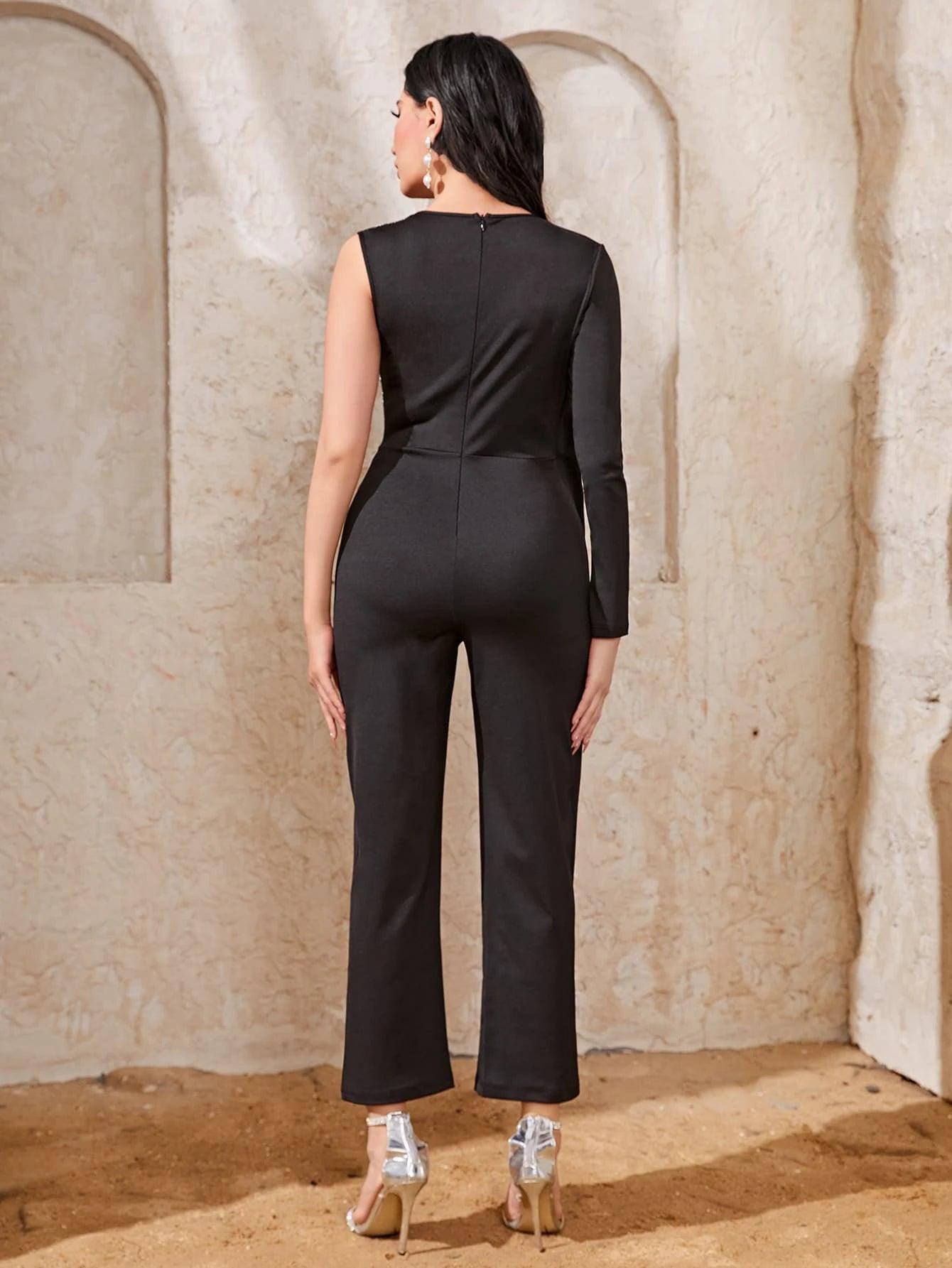 Two Tone Draped V Neck Jumpsuit-Comfy Jumpsuits