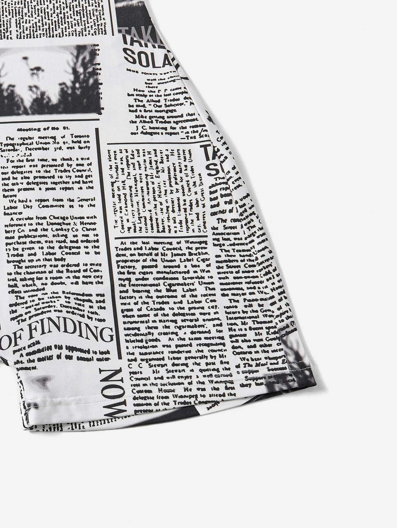 Newspaper Print Unitard Romper-Comfy Jumpsuits