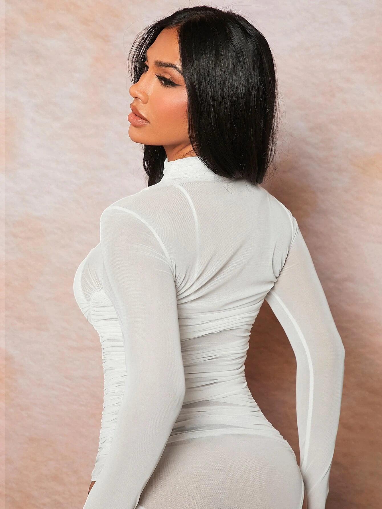 Long Sleeve Mock Neck Bodysuit-Comfy Jumpsuits