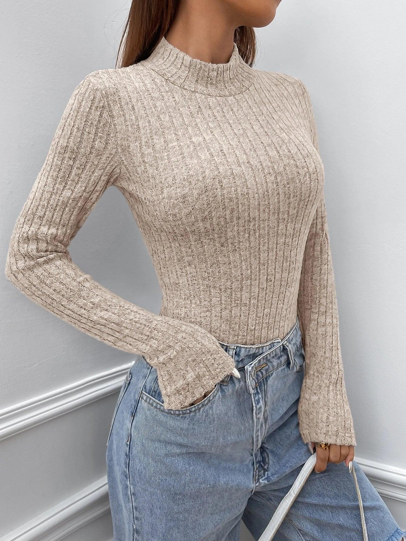 Mock Neck Rib Knit Bodysuit-Comfy Jumpsuits
