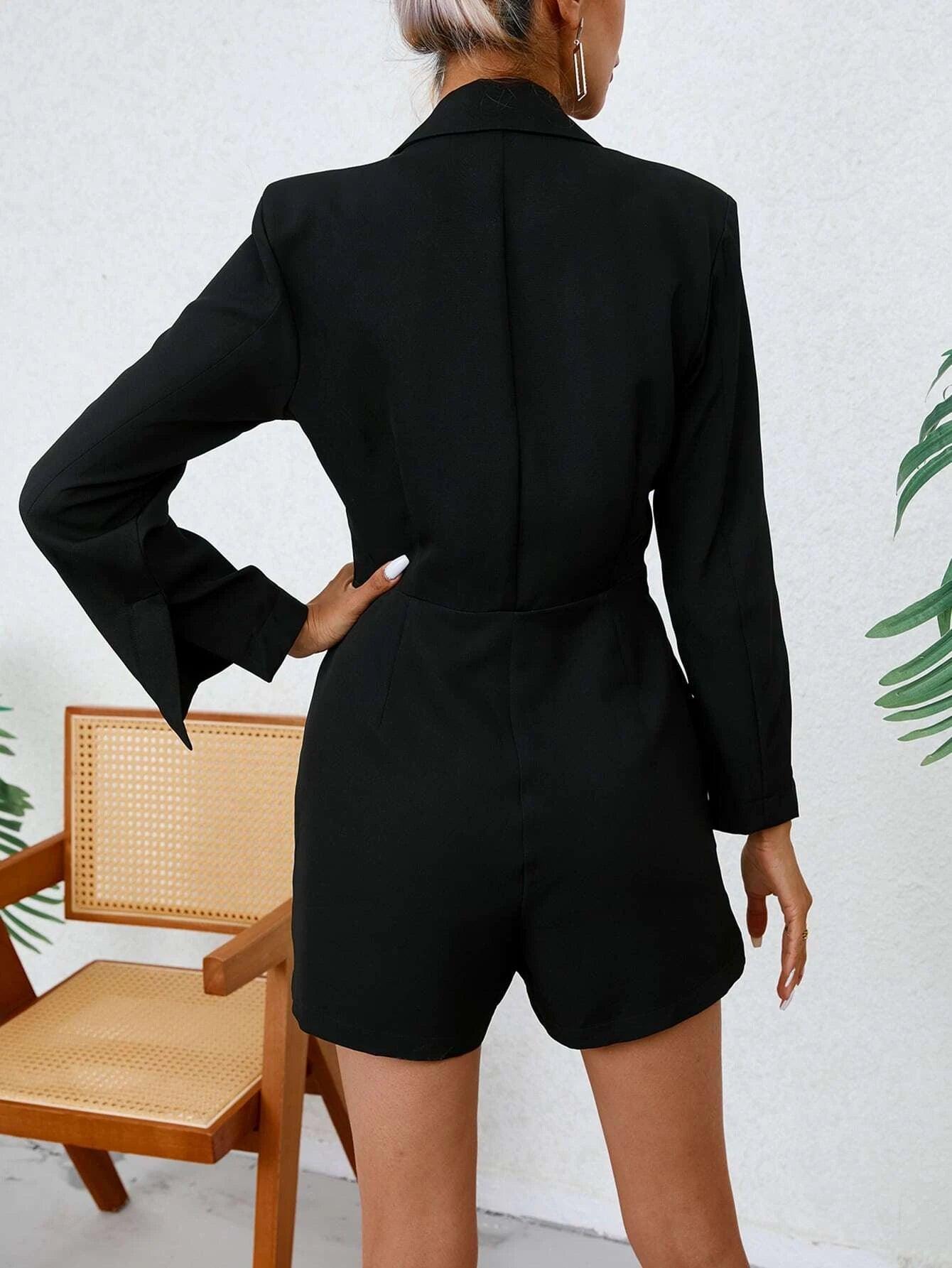 Plain Long Sleeve Short Romper-Comfy Jumpsuits
