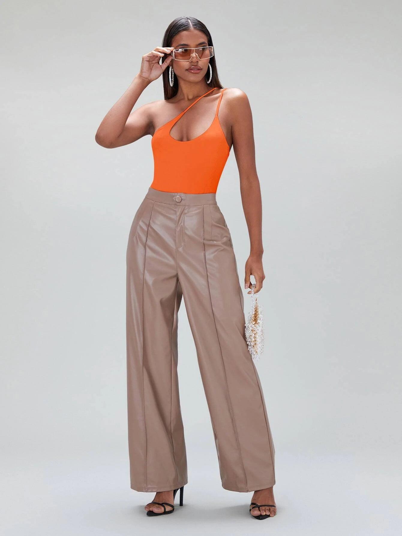 One Shoulder Solid Coloured Bodysuit-Comfy Jumpsuits