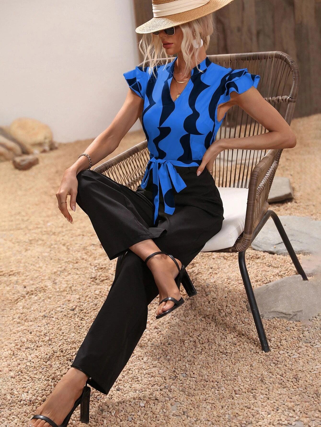 Butterfly Sleeve Belted Jumpsuit-Comfy Jumpsuits