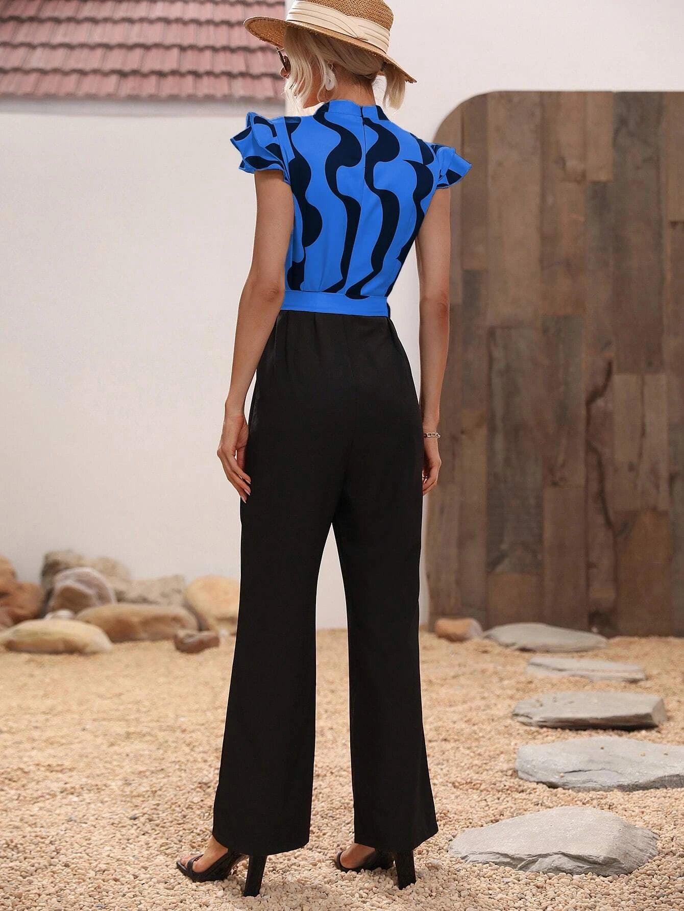 Butterfly Sleeve Belted Jumpsuit-Comfy Jumpsuits