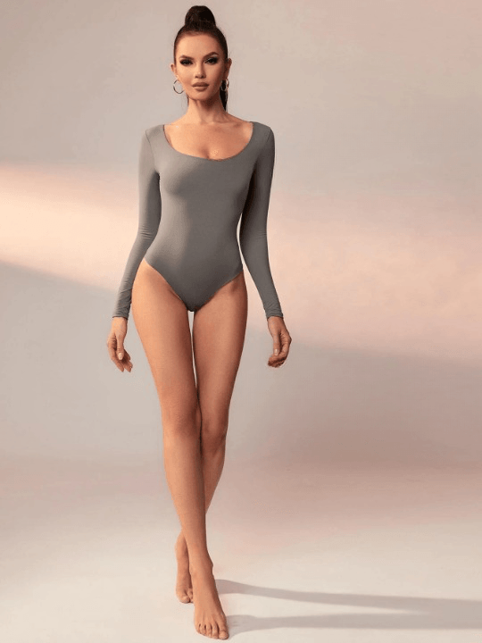 Long Sleeve Slim Fit Bodysuit-Comfy Jumpsuits