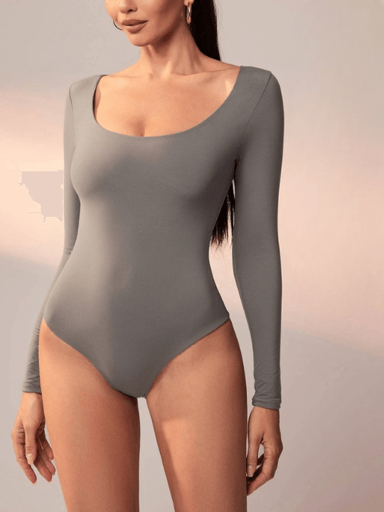 Long Sleeve Slim Fit Bodysuit-Comfy Jumpsuits
