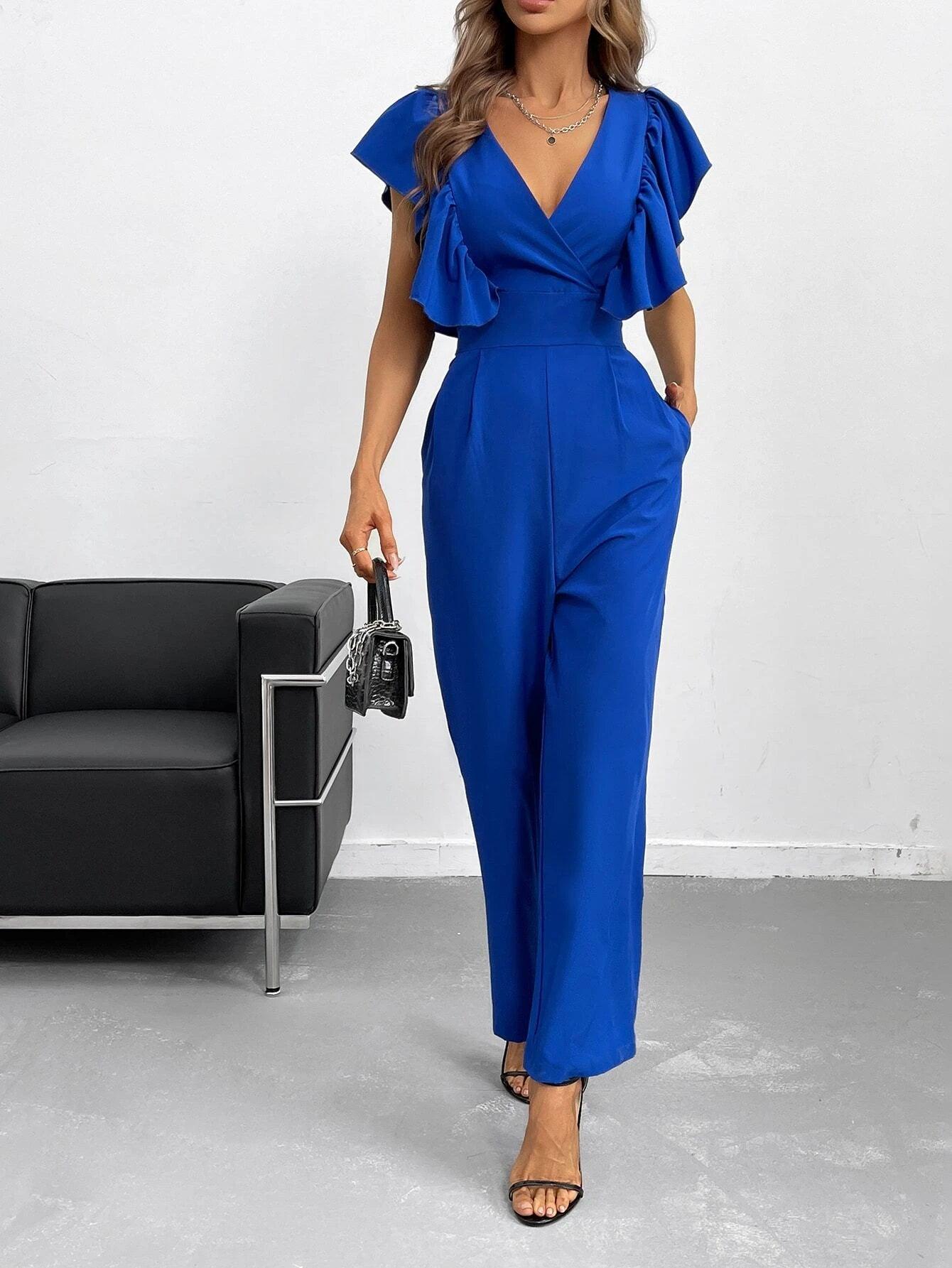 Ruffle Trim Jumpsuit-Comfy Jumpsuits