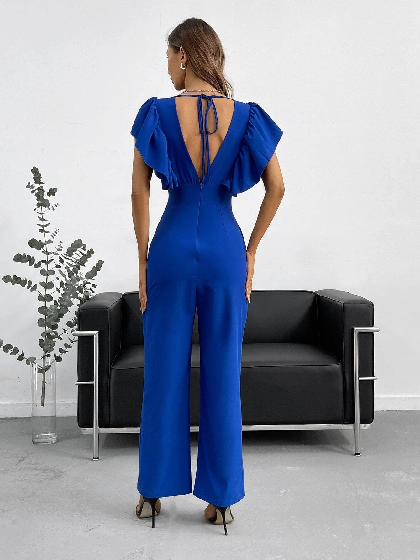Ruffle Trim Jumpsuit-Comfy Jumpsuits