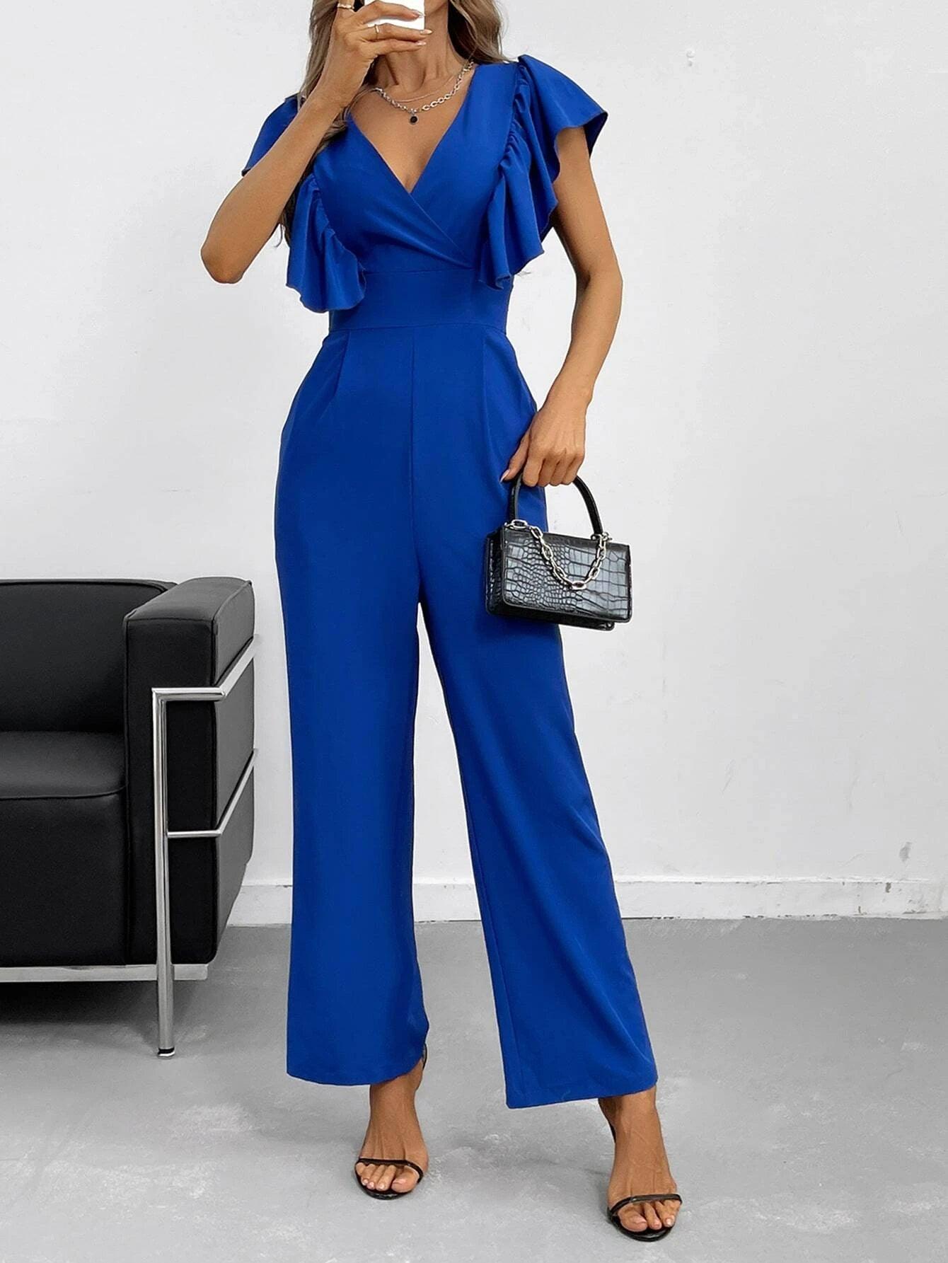 Ruffle Trim Jumpsuit-Comfy Jumpsuits