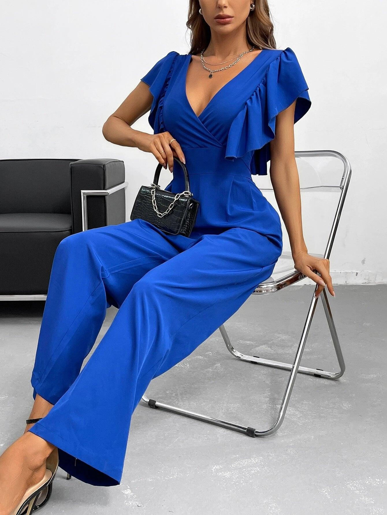 Ruffle Trim Jumpsuit-Comfy Jumpsuits