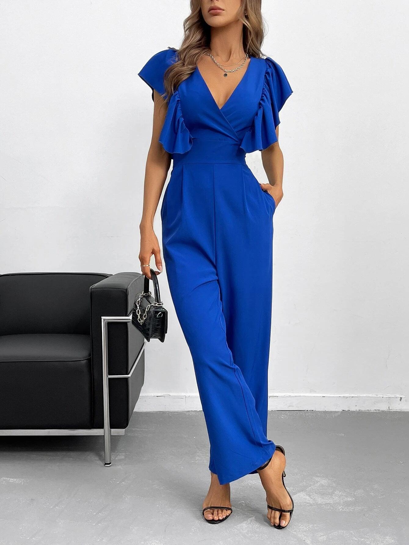 Ruffle Trim Jumpsuit-Comfy Jumpsuits