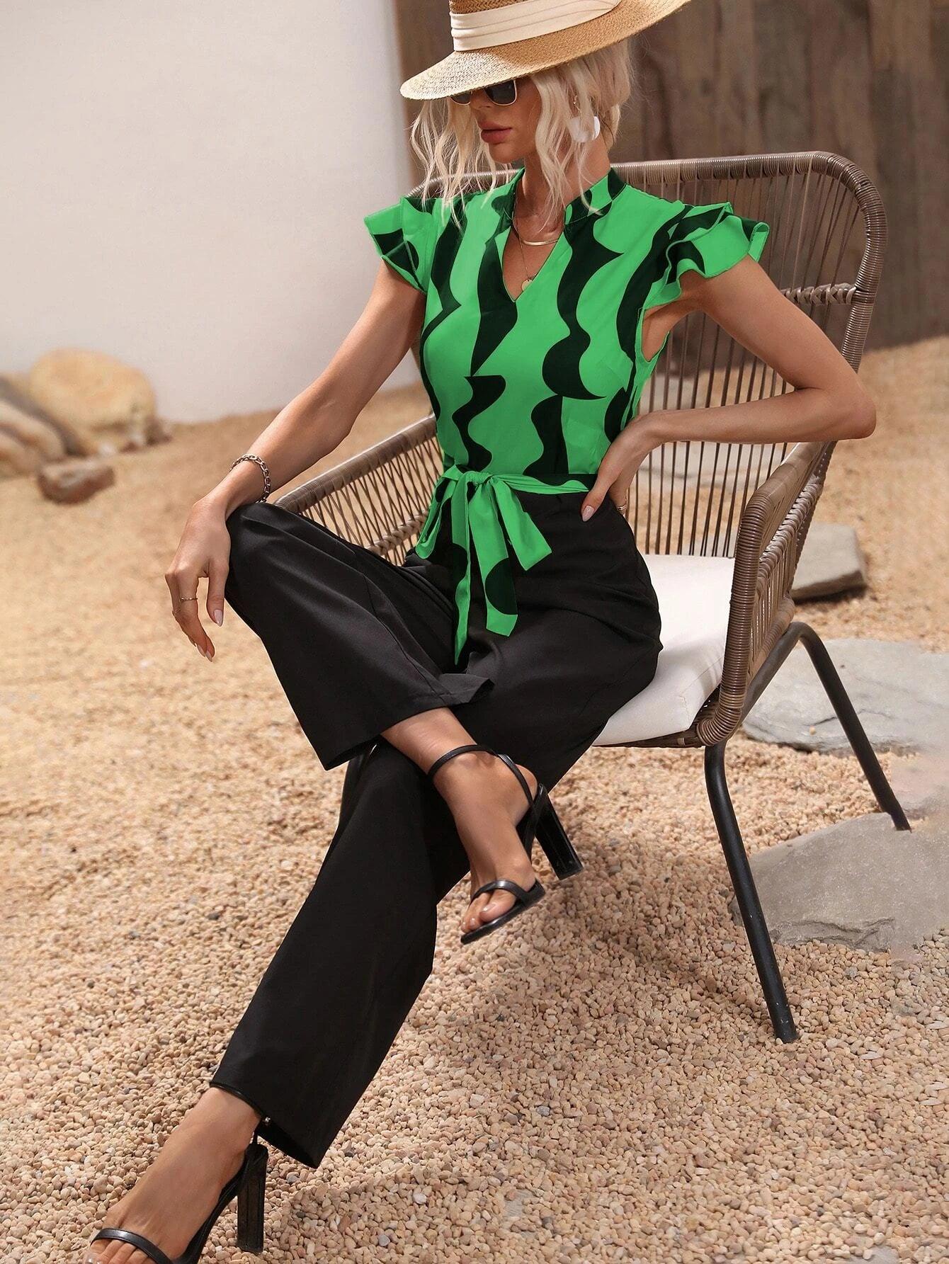 Butterfly Sleeve Belted Jumpsuit-Comfy Jumpsuits