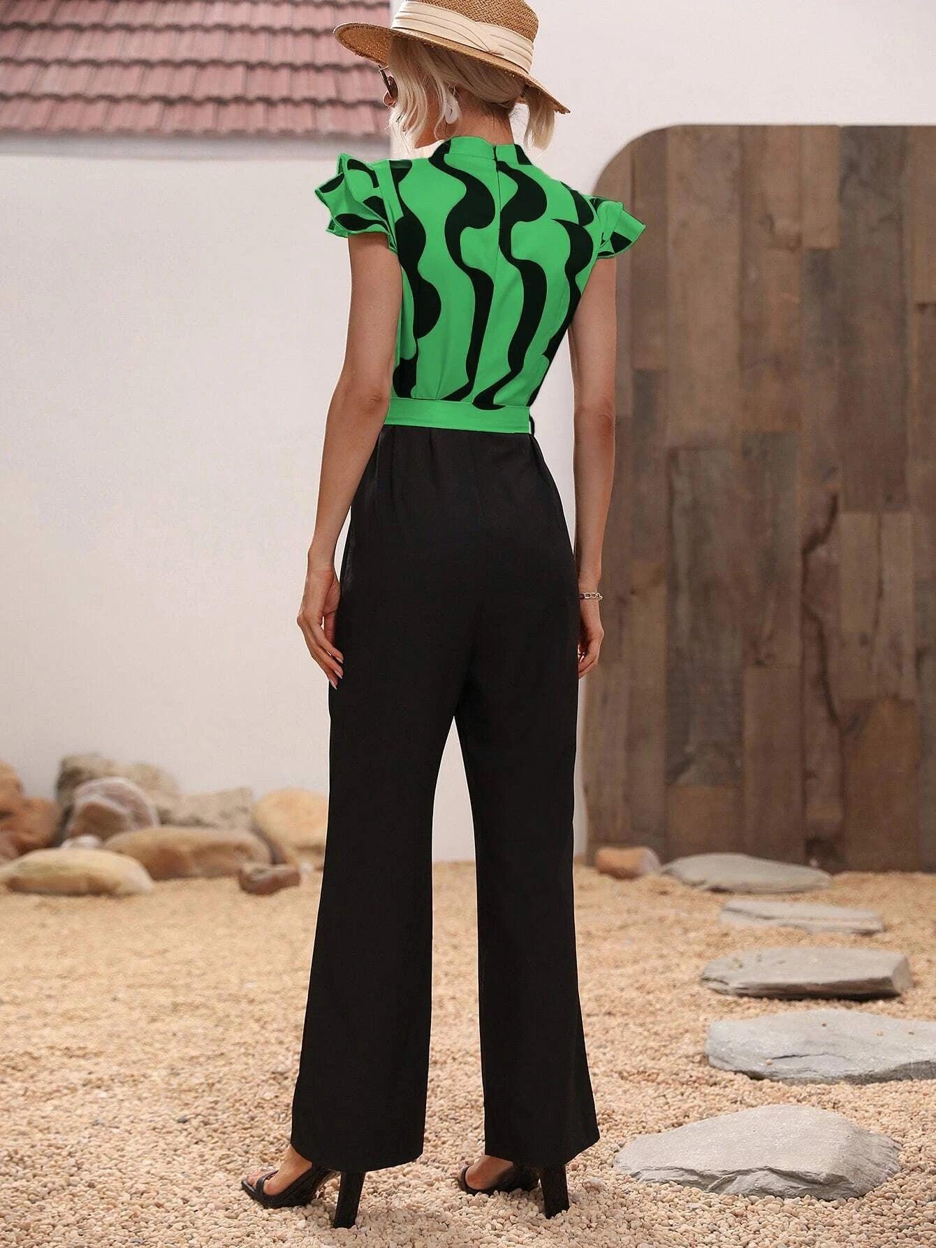 Butterfly Sleeve Belted Jumpsuit-Comfy Jumpsuits