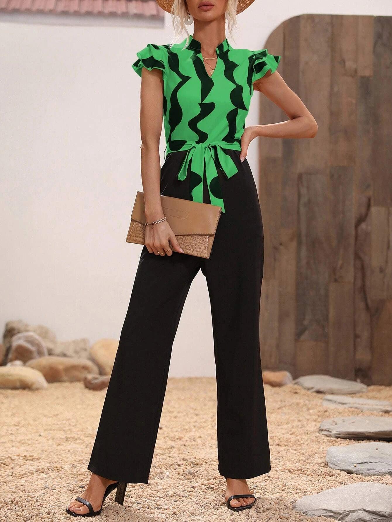 Butterfly Sleeve Belted Jumpsuit-Comfy Jumpsuits