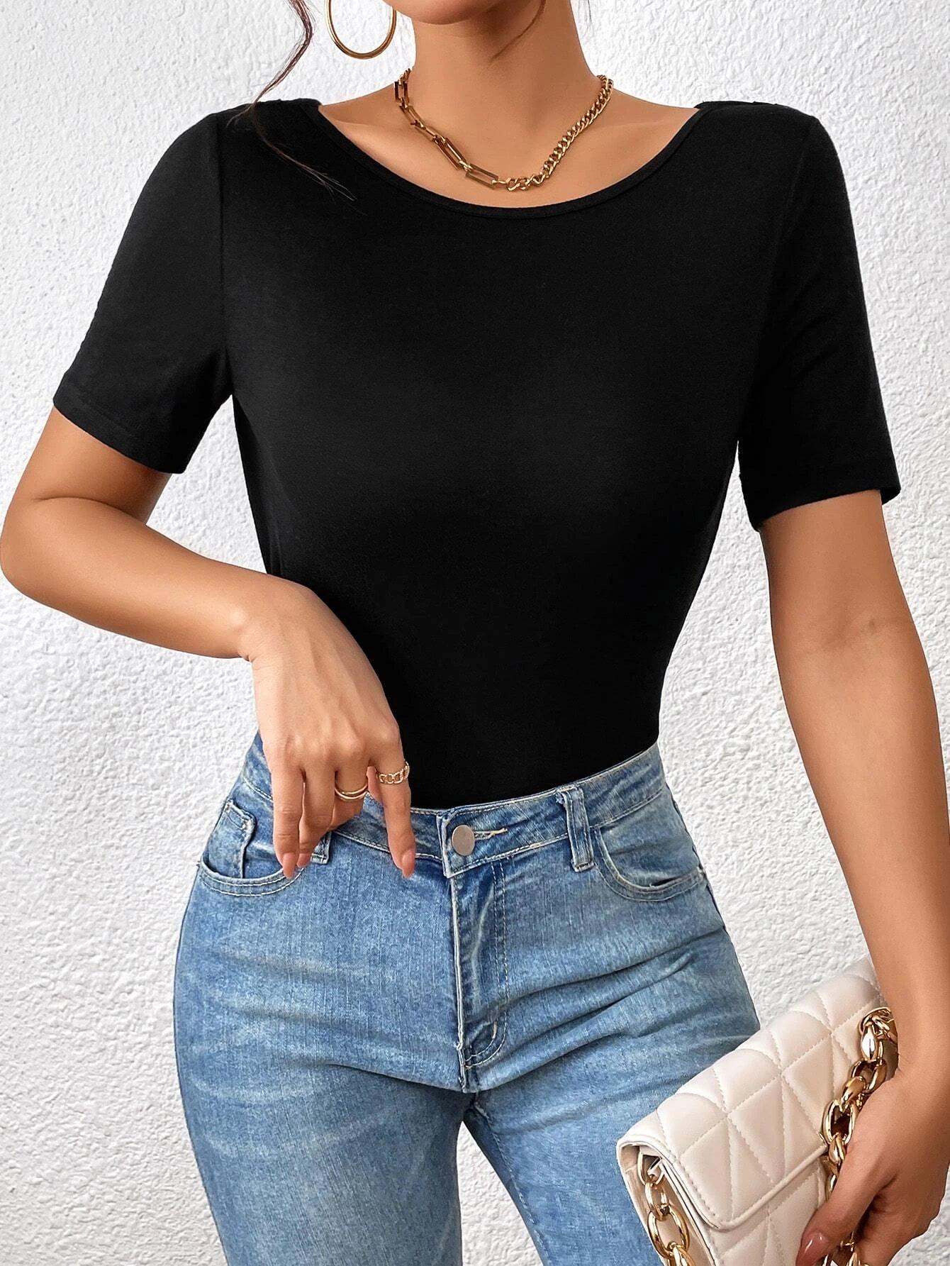 Draped Backless Solid Colored Bodysuit-Comfy Jumpsuits