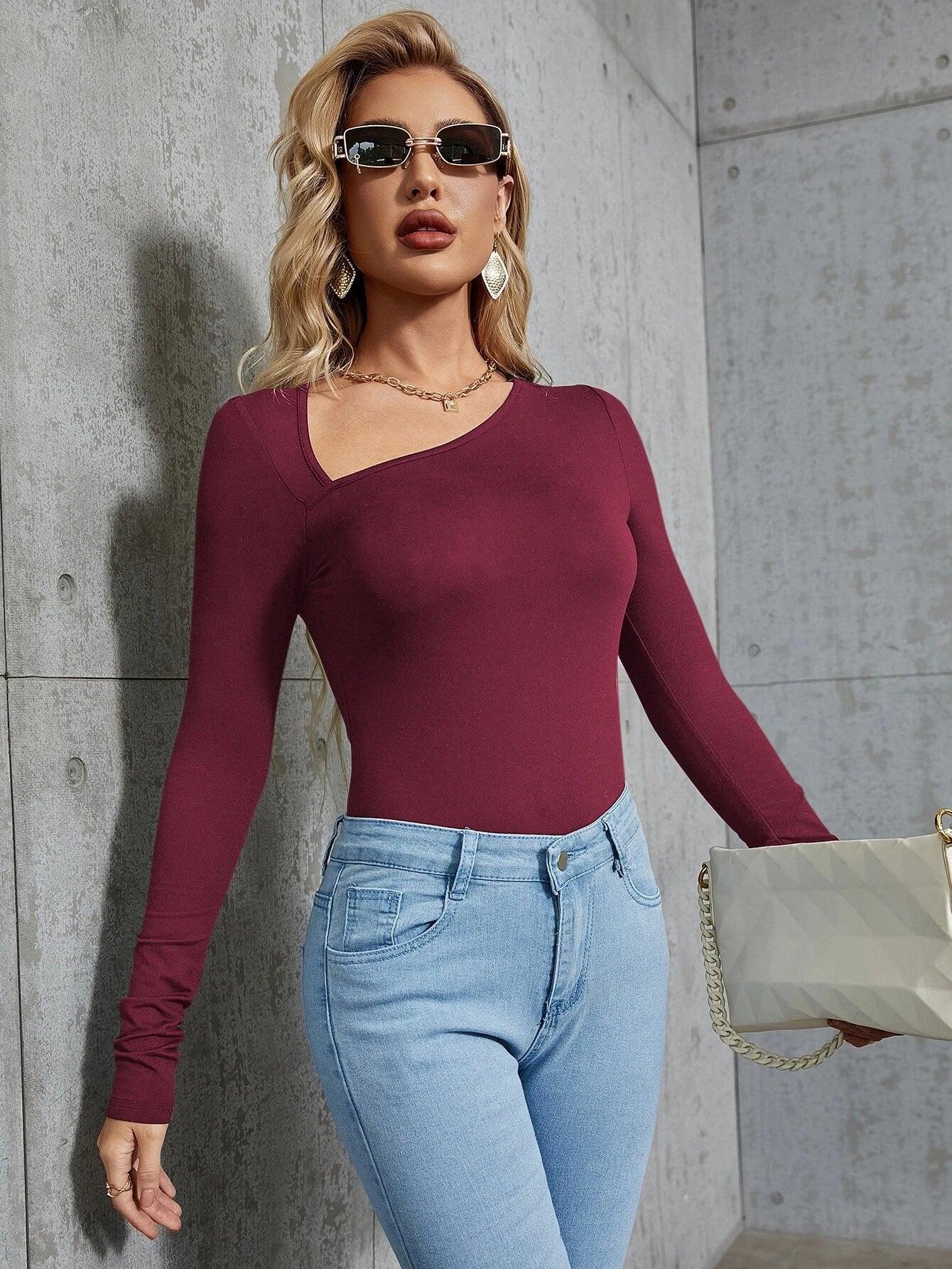 Neck Slim Fit Bodysuits-Comfy Jumpsuits