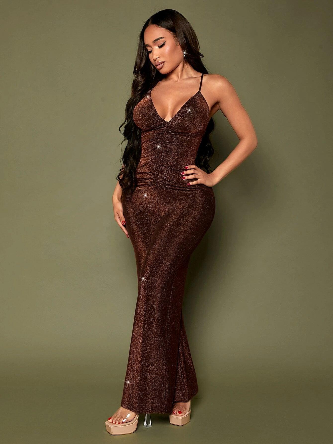 Crisscross Backless Cami Brown Jumpsuit-Comfy Jumpsuits