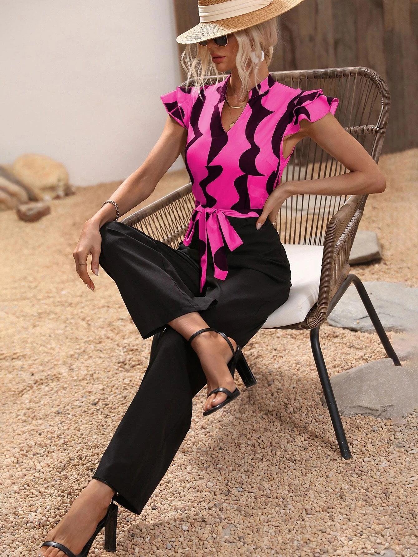 Butterfly Sleeve Belted Jumpsuit-Comfy Jumpsuits