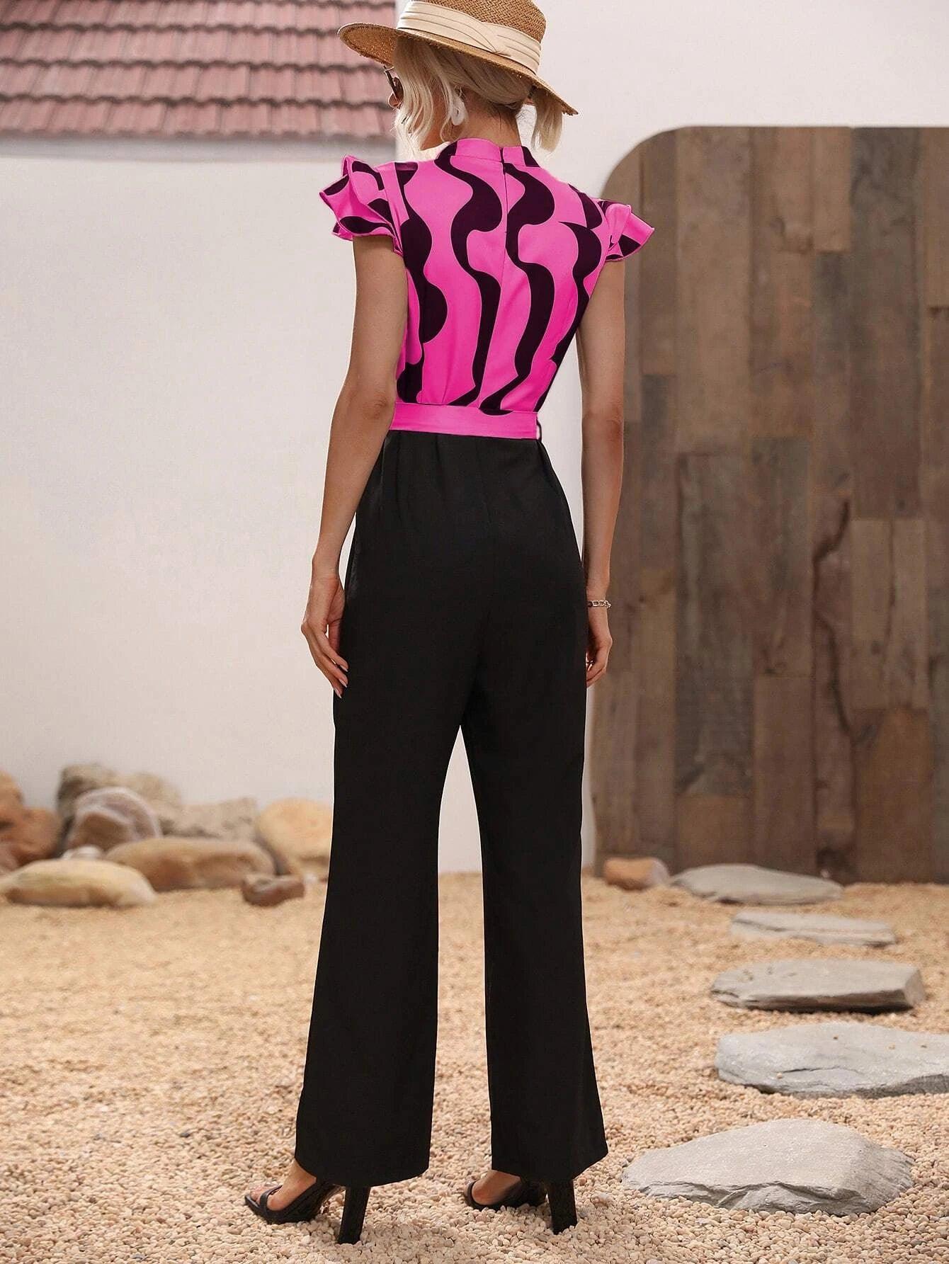 Butterfly Sleeve Belted Jumpsuit-Comfy Jumpsuits