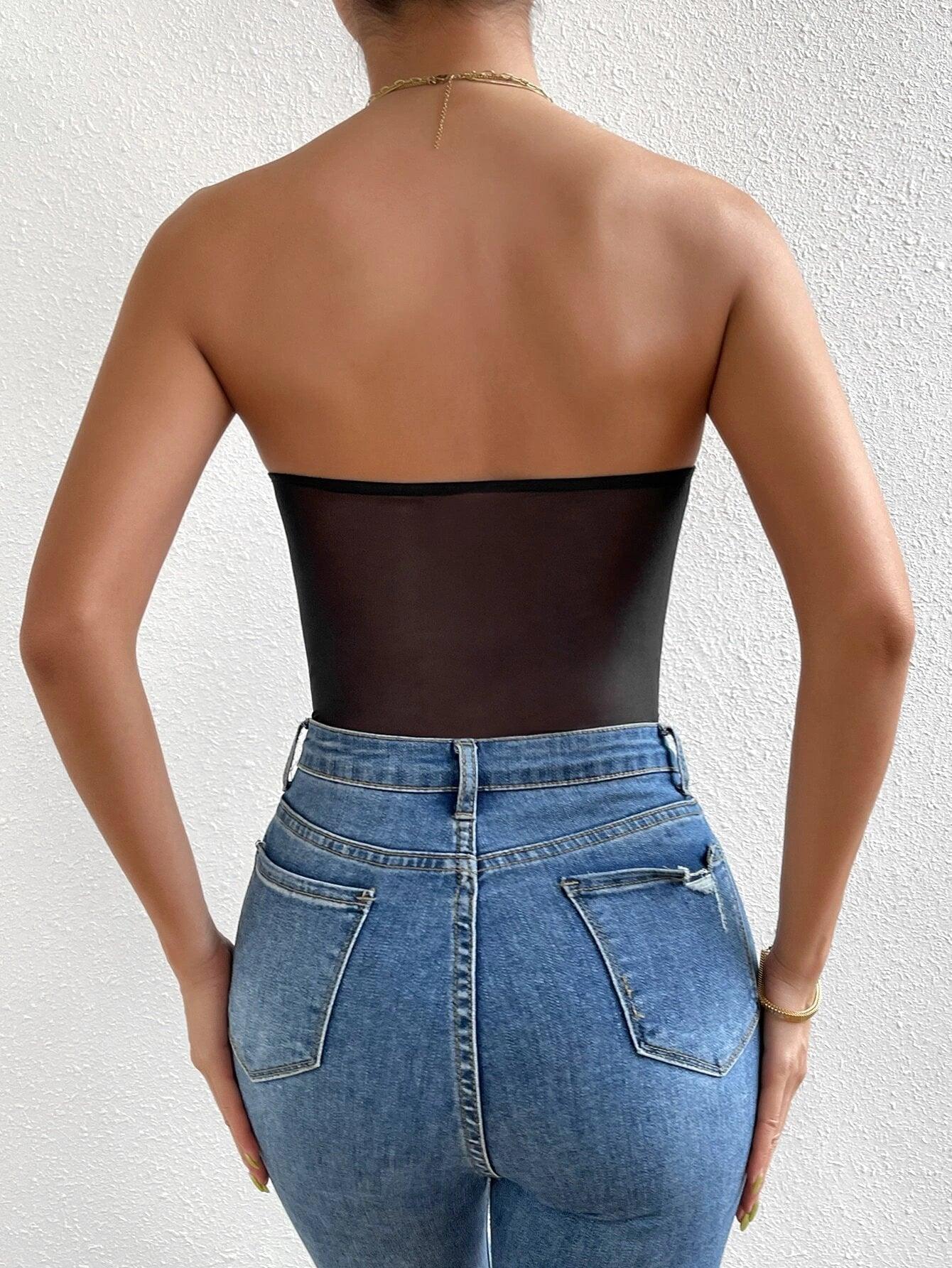 Contrast Lace Tube Bodysuit-Comfy Jumpsuits