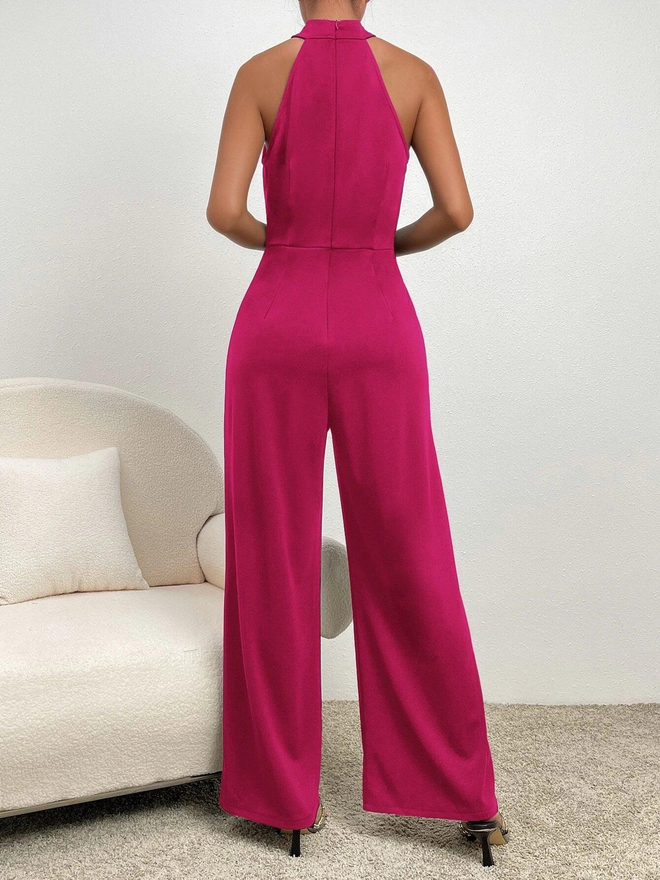 Back Halter Neck Wide Leg Jumpsuit-Comfy Jumpsuits