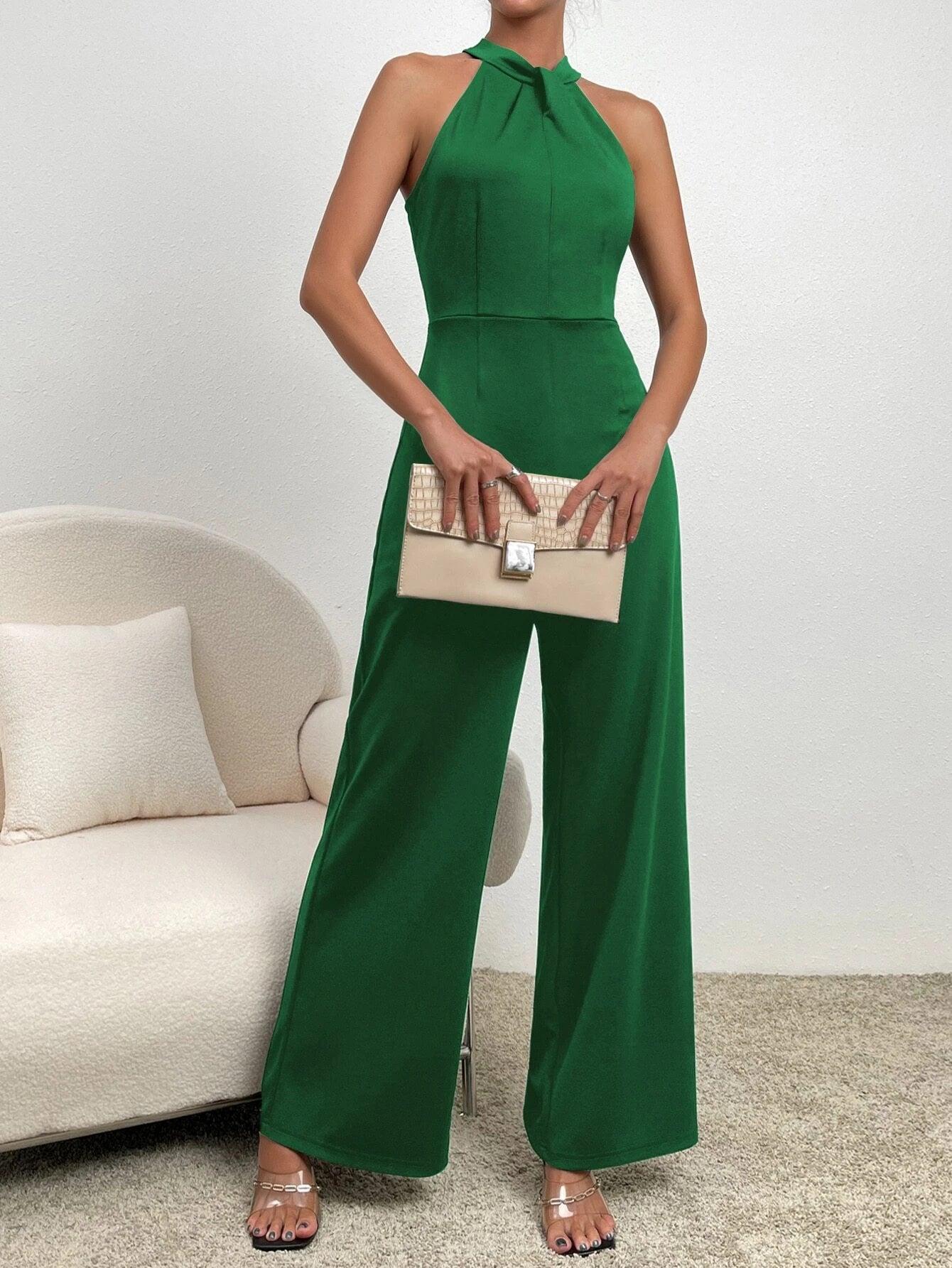 Back Halter Neck Wide Leg Jumpsuit-Comfy Jumpsuits