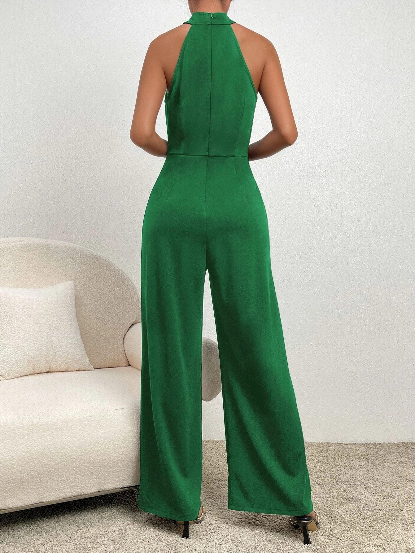 Back Halter Neck Wide Leg Jumpsuit-Comfy Jumpsuits