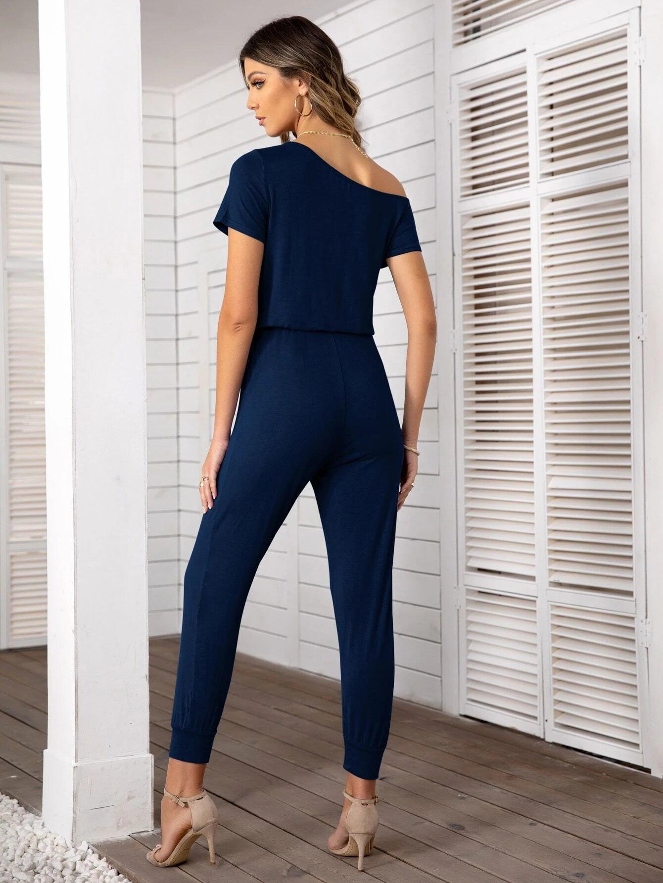 Asymmetrical Neck Jumpsuit-Comfy Jumpsuits