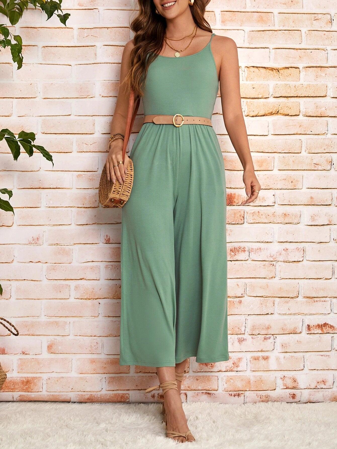 Solid Coloured Cami Jumpsuit Without Belt-Comfy Jumpsuits