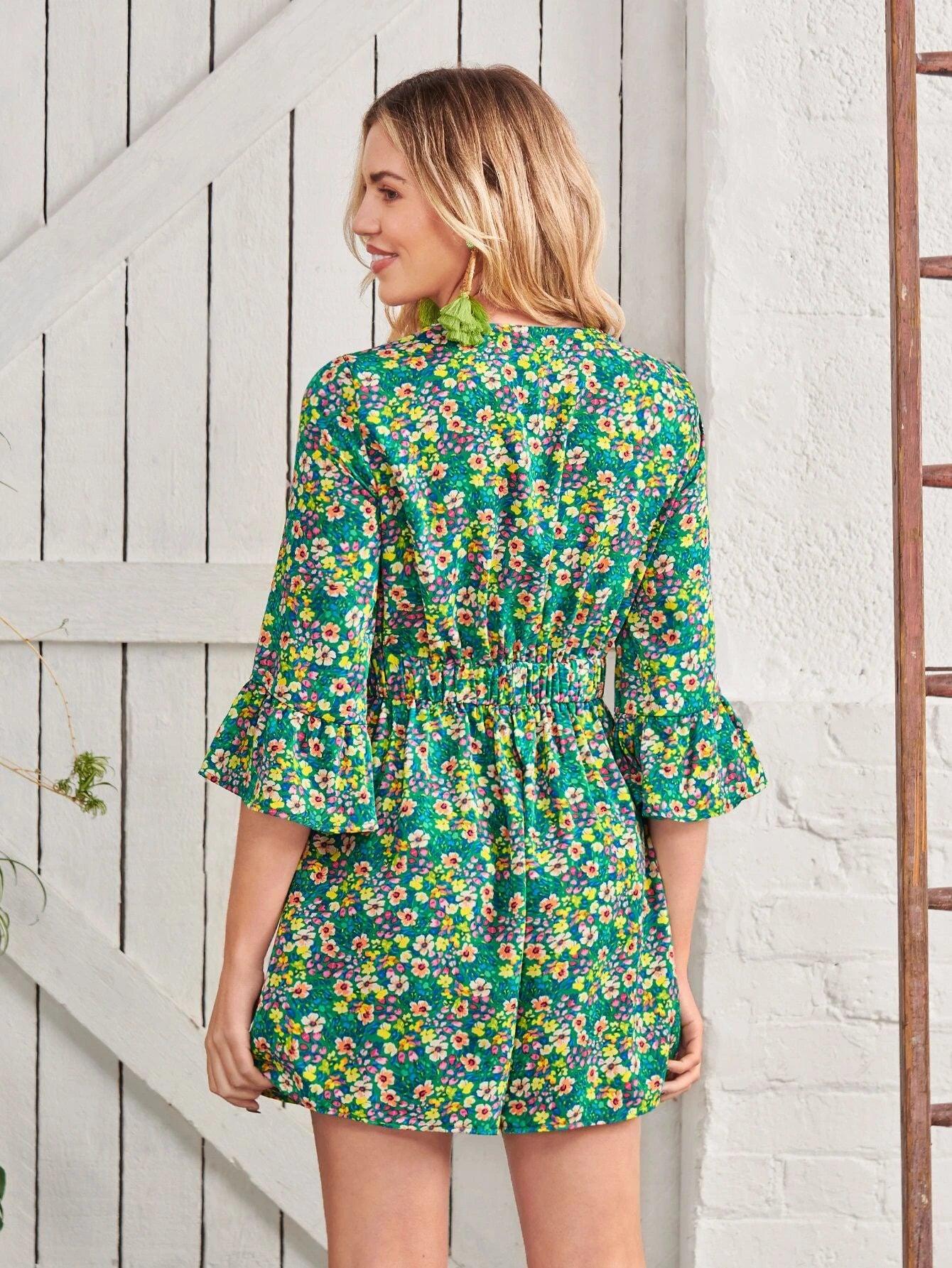 Floral Print Knot Front Romper-Comfy Jumpsuits