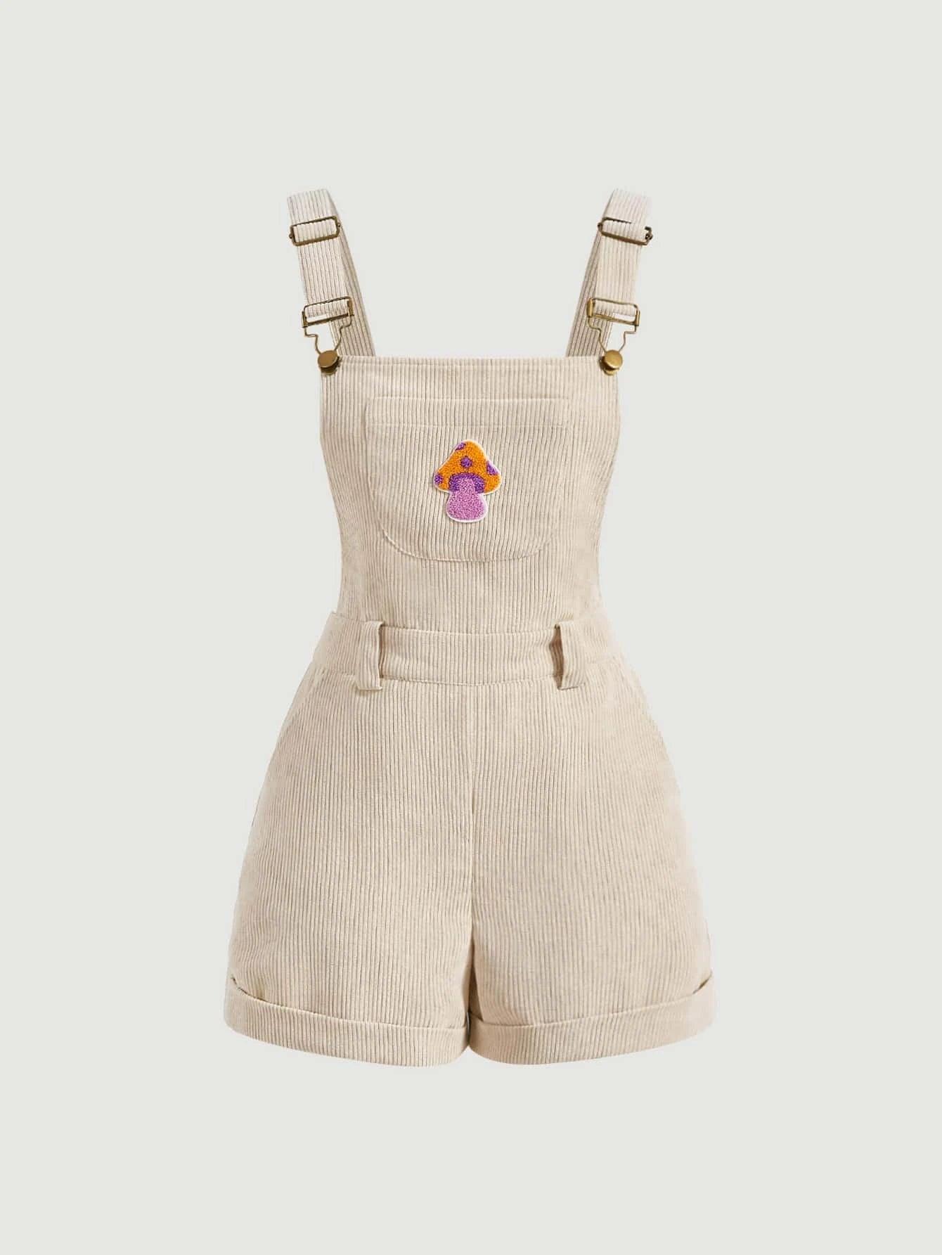 Mushroom Patched Overall Romper-Comfy Jumpsuits