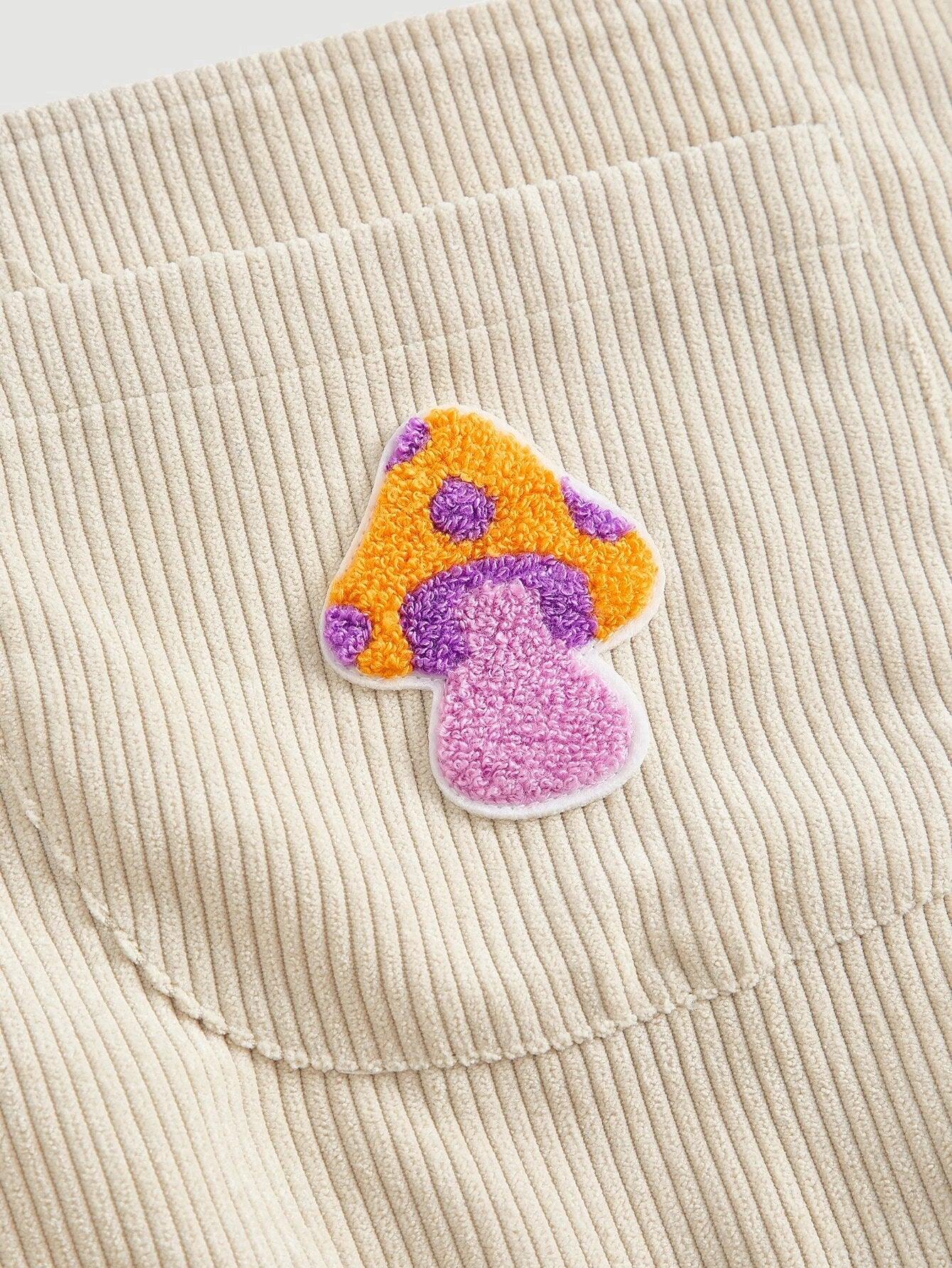 Mushroom Patched Overall Romper-Comfy Jumpsuits