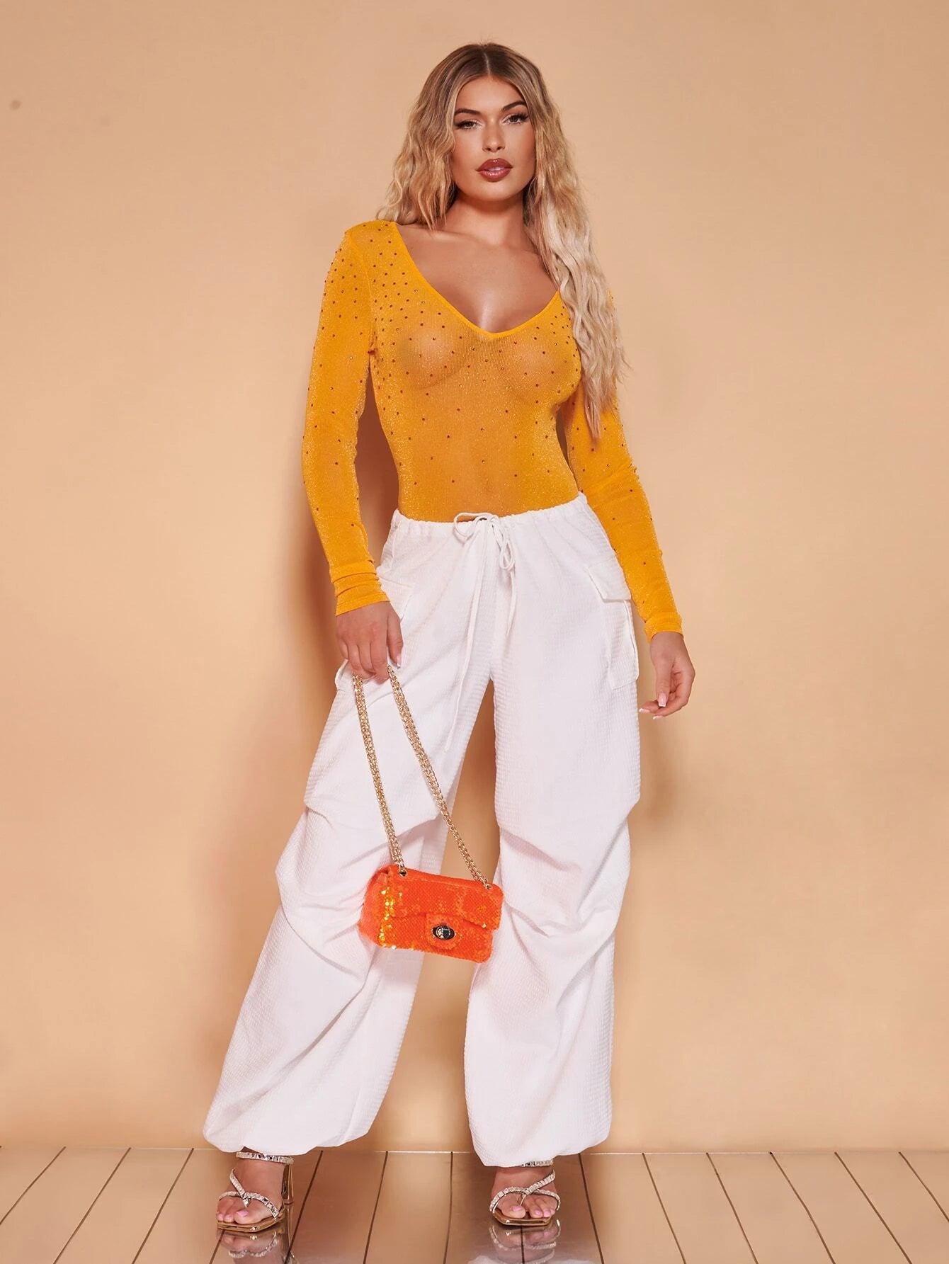 Sheer Mesh Bodysuit-Comfy Jumpsuits