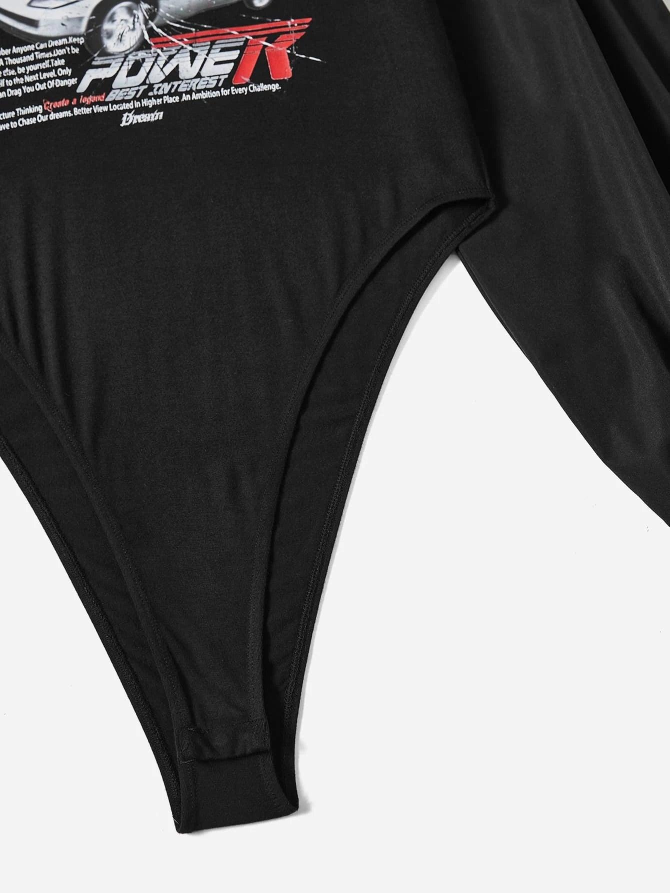 Casual Printed Bishop Sleeve Bodysuit-Comfy Jumpsuits