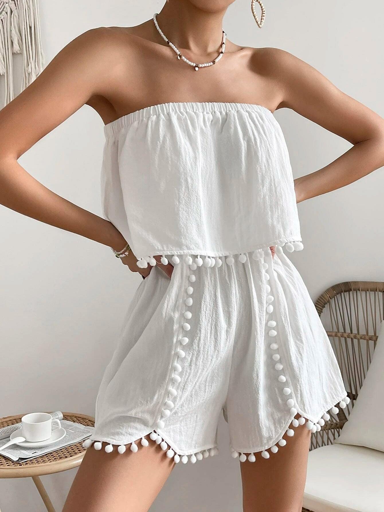 Sleeveless Trim Tube Romper-Comfy Jumpsuits