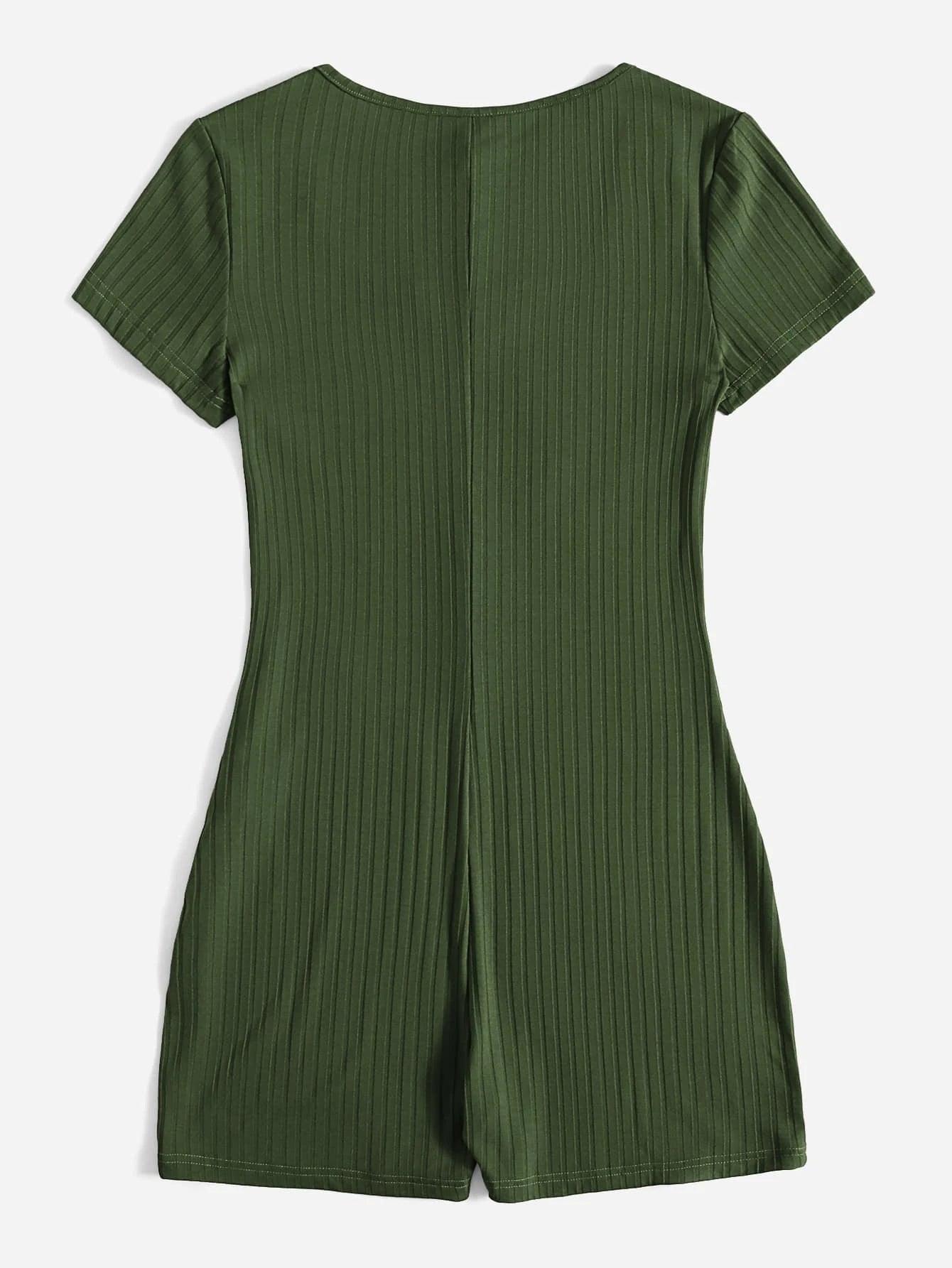Short Sleeve Neck Rib Knit Romper-Comfy Jumpsuits