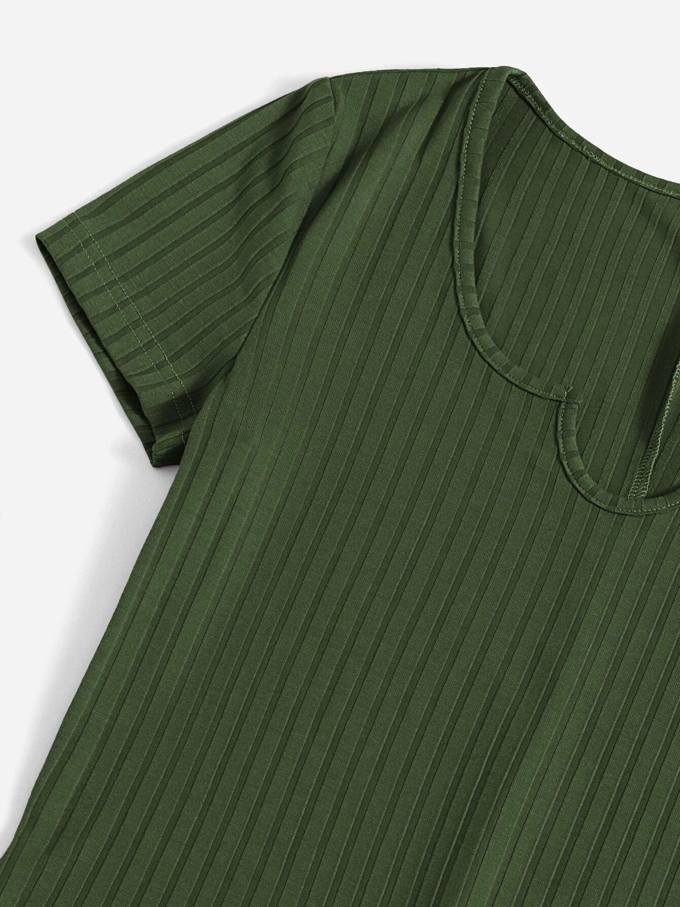 Short Sleeve Neck Rib Knit Romper-Comfy Jumpsuits