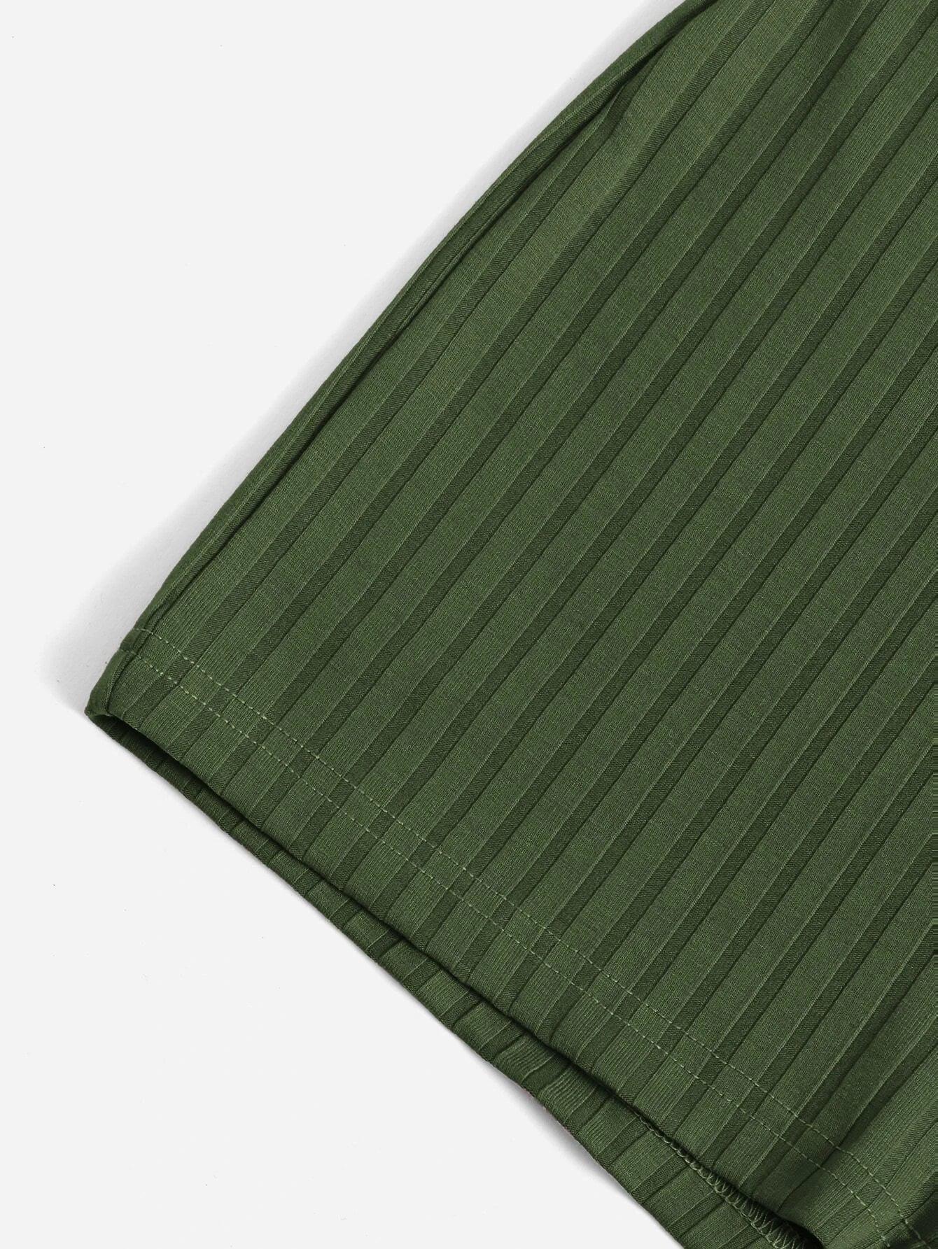 Short Sleeve Neck Rib Knit Romper-Comfy Jumpsuits