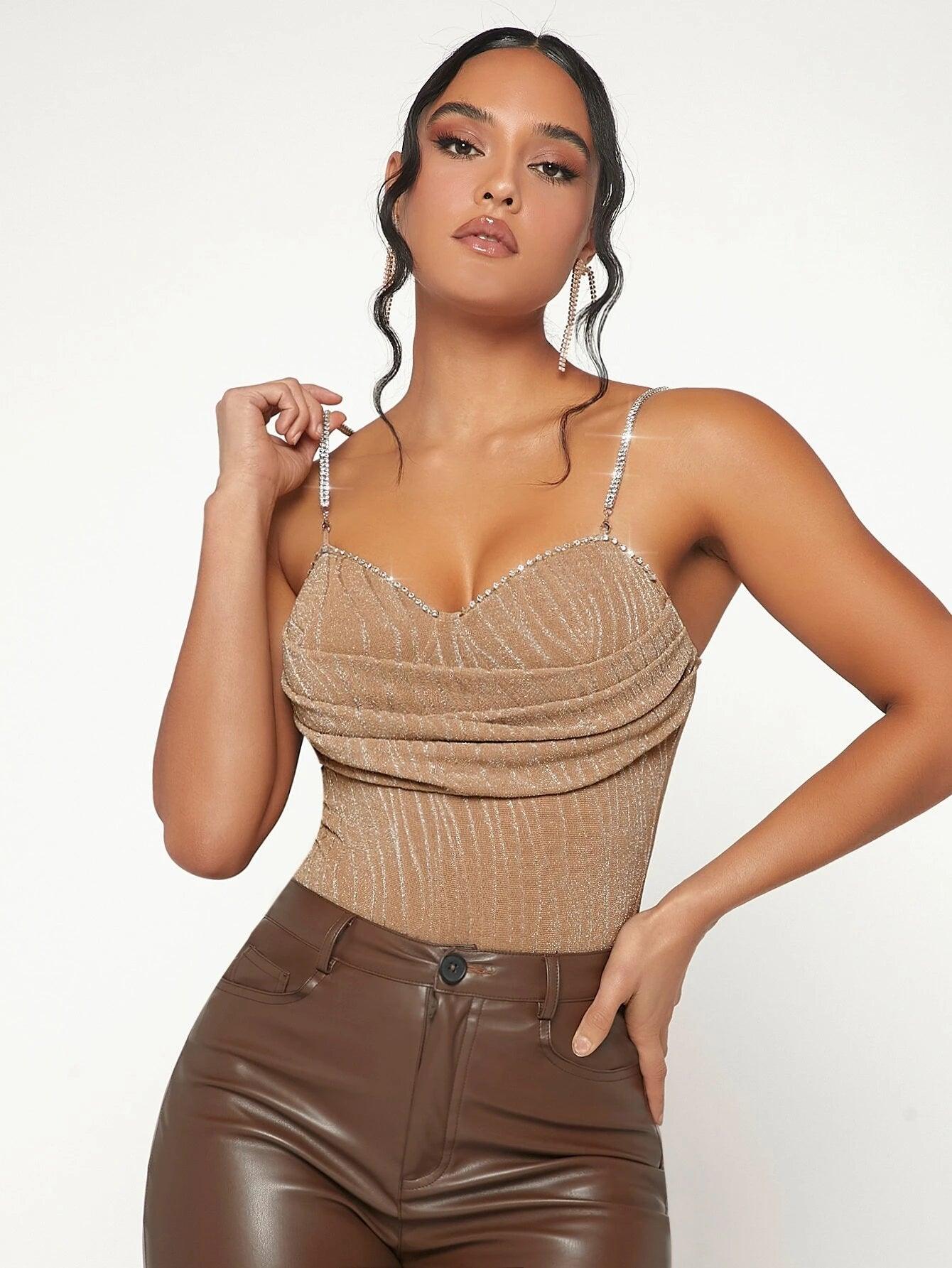 Slim Fit Ruched Cami Bodysuit-Comfy Jumpsuits