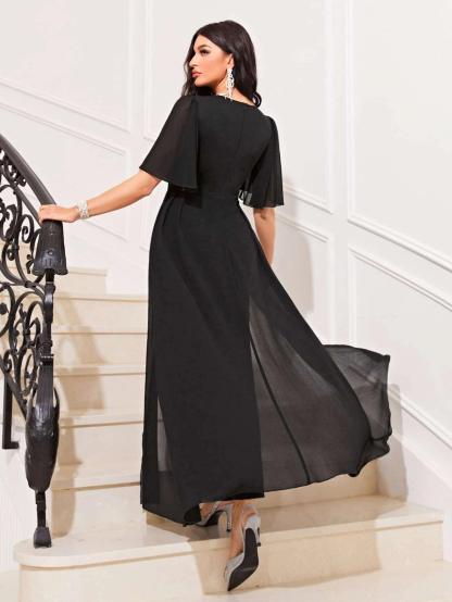 Butterfly Sleeve Wide Leg Jumpsuit With Skirt-Comfy Jumpsuits