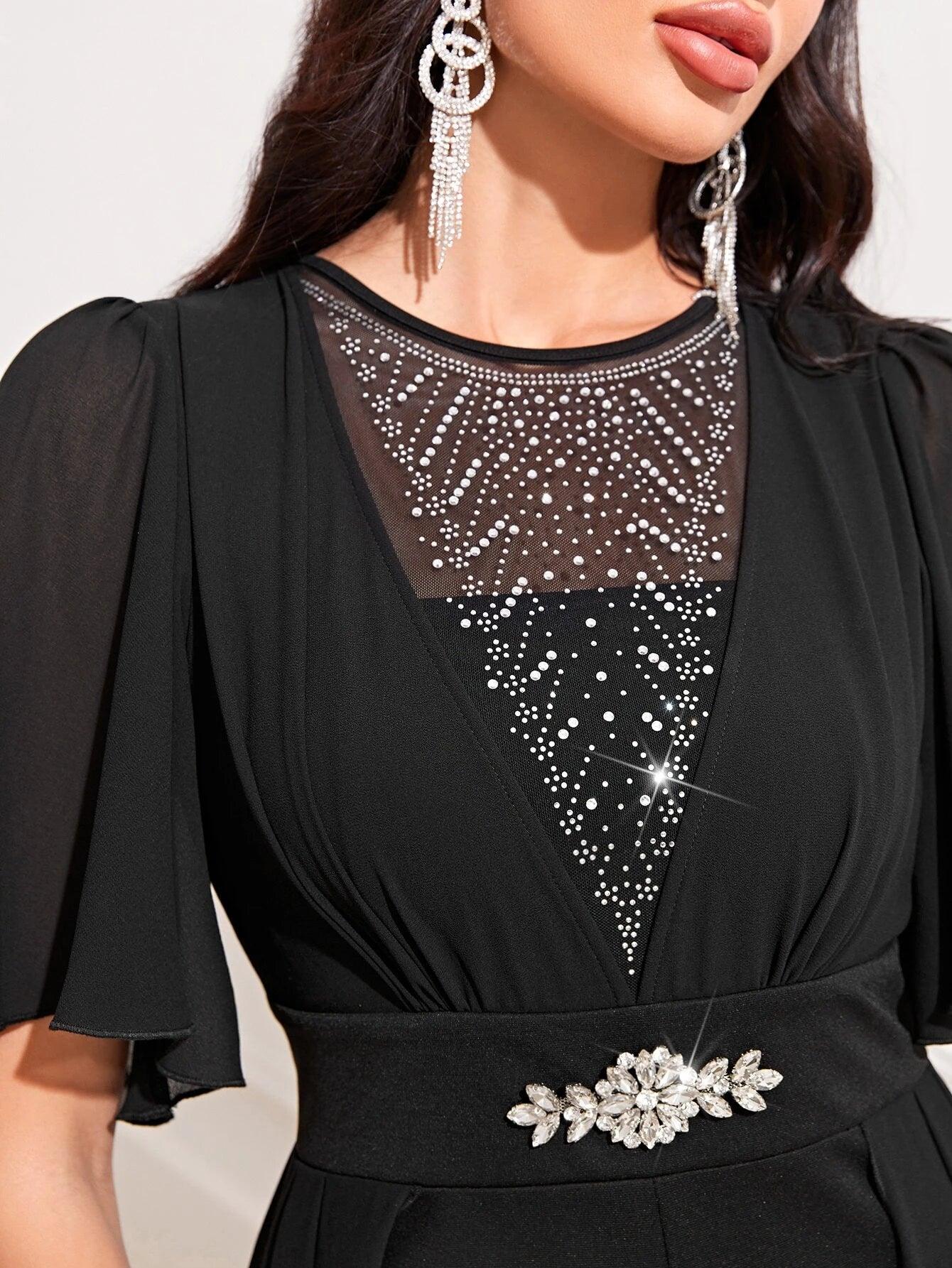 Butterfly Sleeve Wide Leg Jumpsuit With Skirt-Comfy Jumpsuits