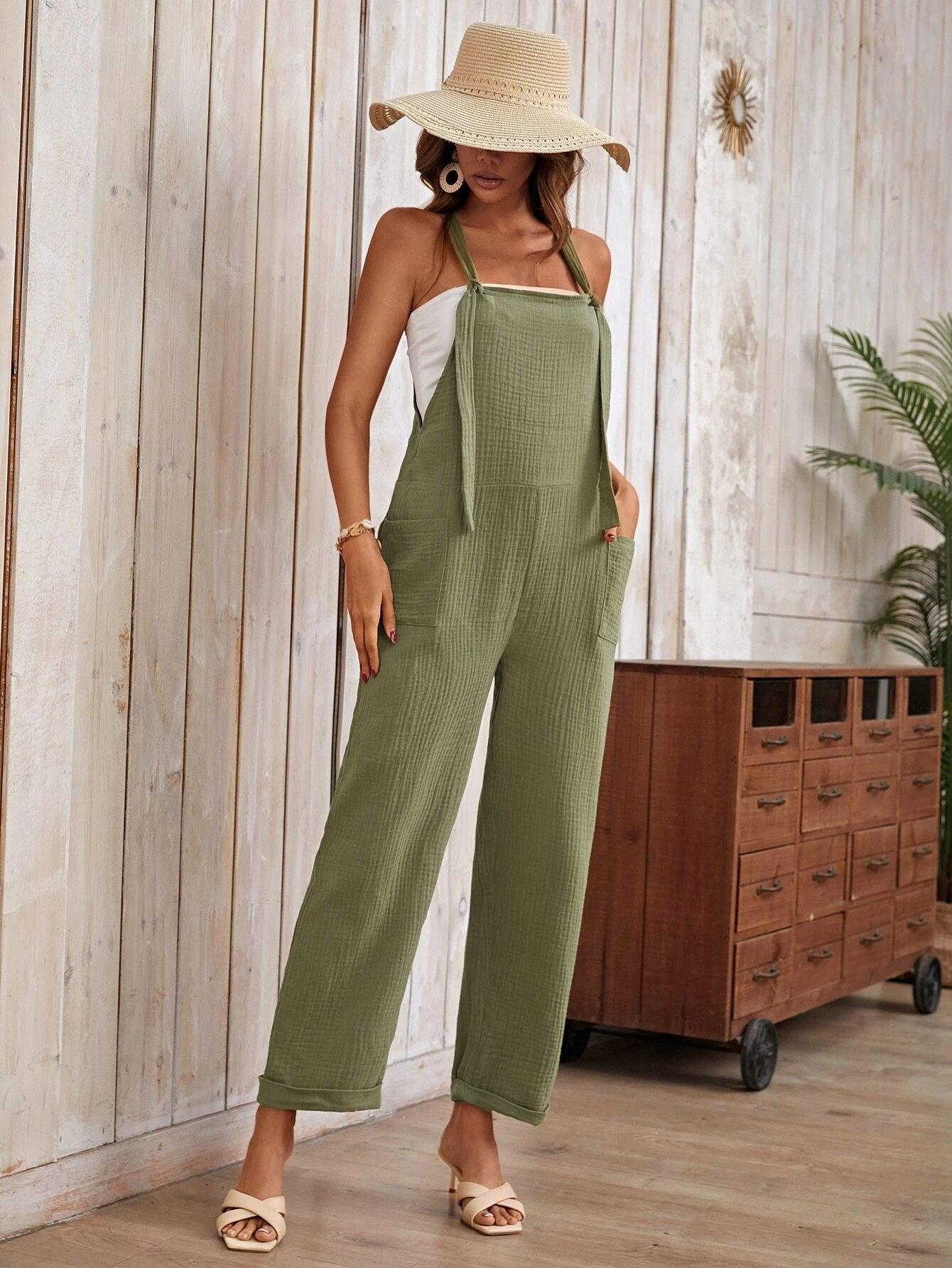 Pocket Patched Jumpsuit Without Tube Top-Comfy Jumpsuits