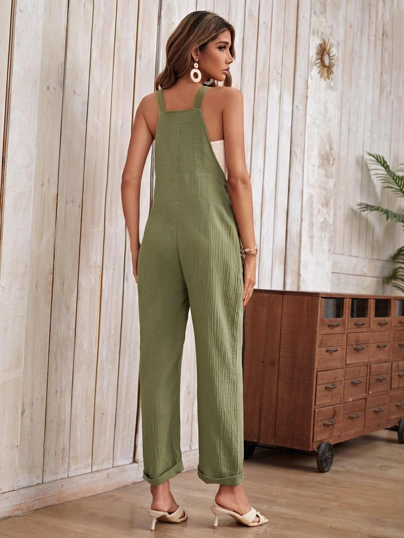 Pocket Patched Jumpsuit Without Tube Top-Comfy Jumpsuits