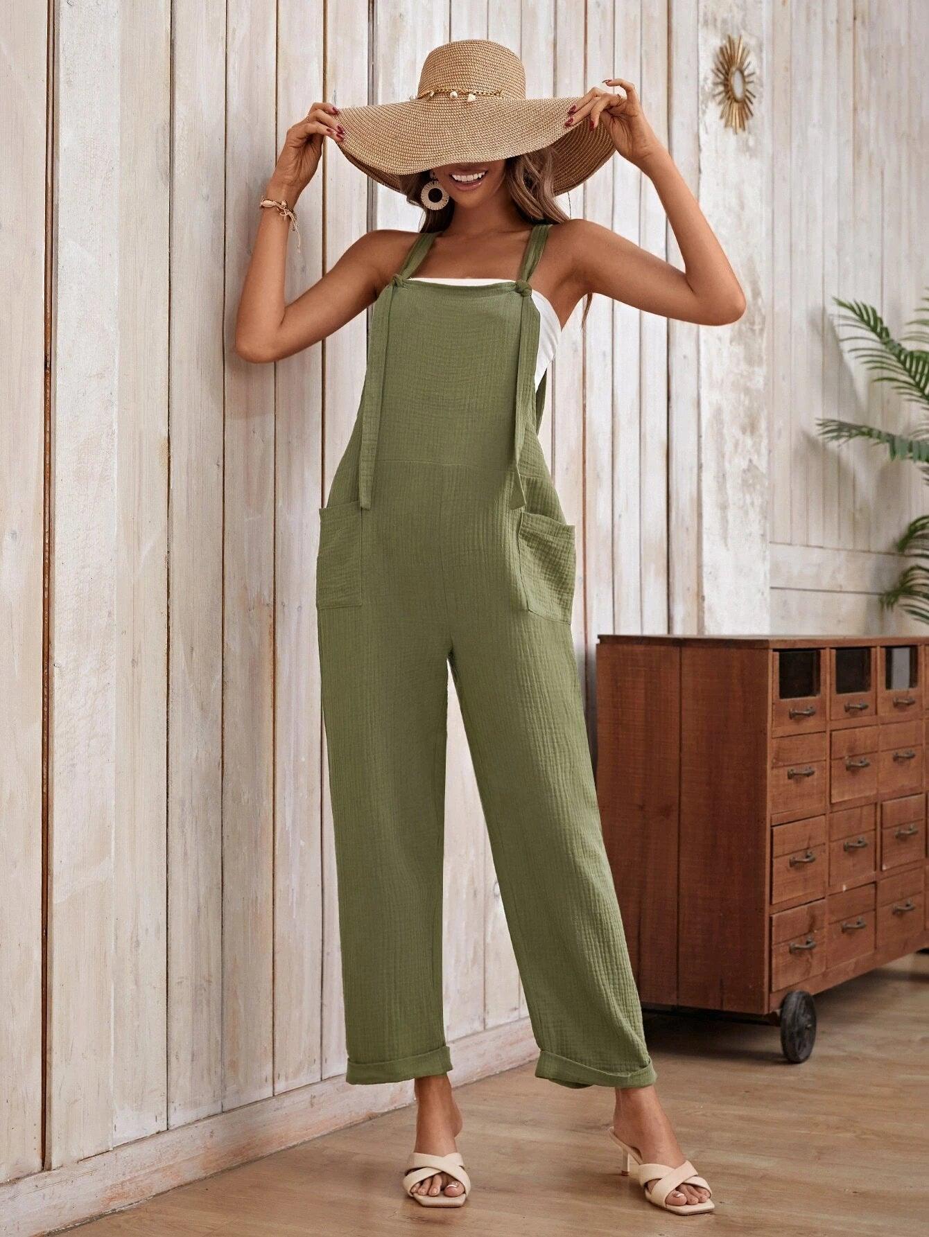 Pocket Patched Jumpsuit Without Tube Top-Comfy Jumpsuits