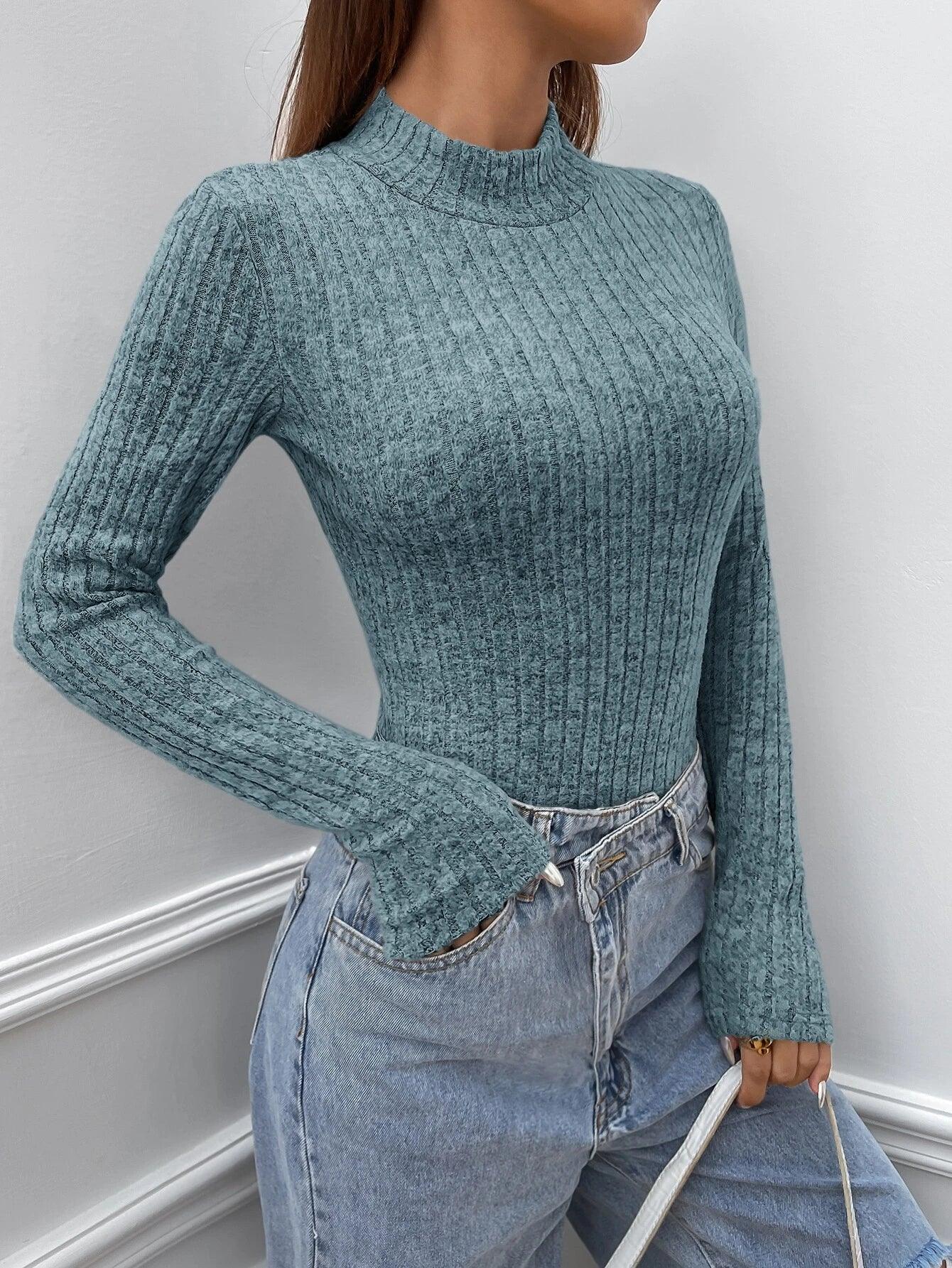 Mock Neck Rib Knit Bodysuit-Comfy Jumpsuits