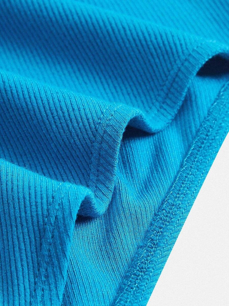 Cotton Solid Scoop Neck Ribbed Knit Bodysuit-Comfy Jumpsuits