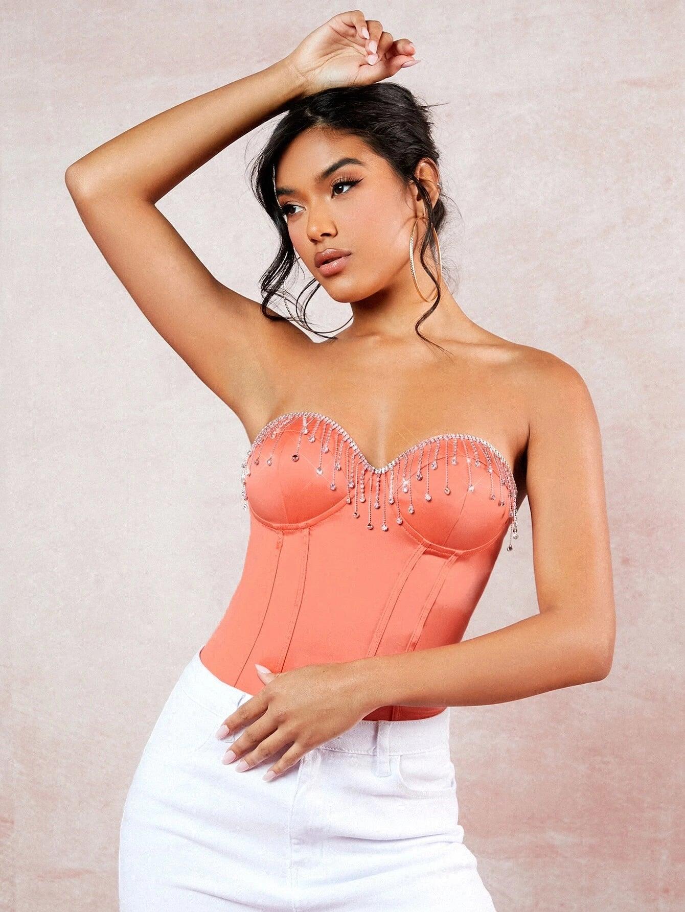 Rhinestone Strapless Bodysuit-Comfy Jumpsuits