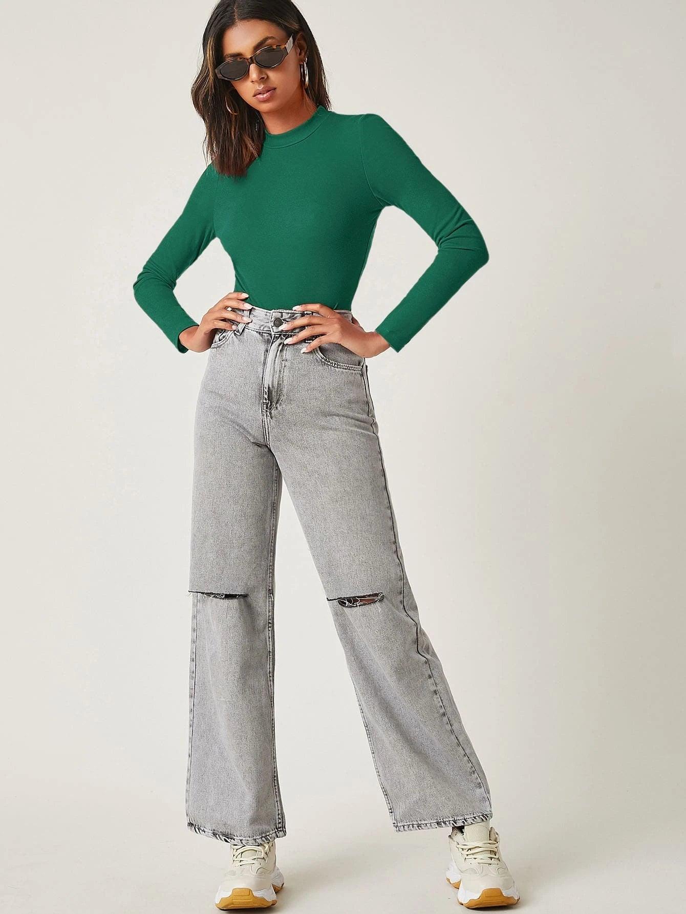 Mock-Neck Backless Bodysuit-Comfy Jumpsuits